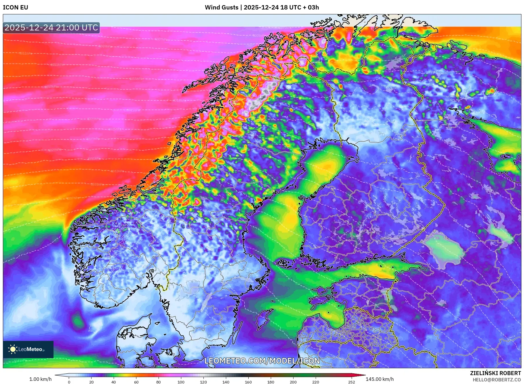 ICON model - Scandinavia, Wind Gusts