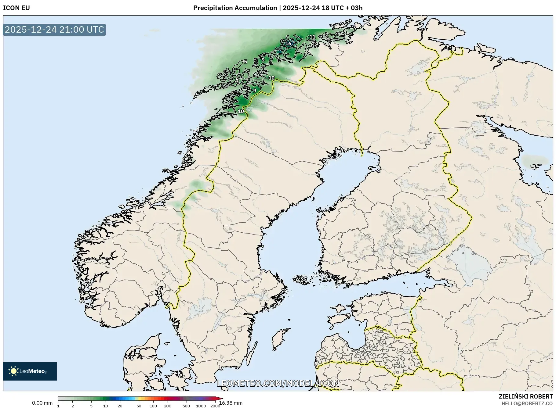 ICON model - Scandinavia, Precipitation Accumulation