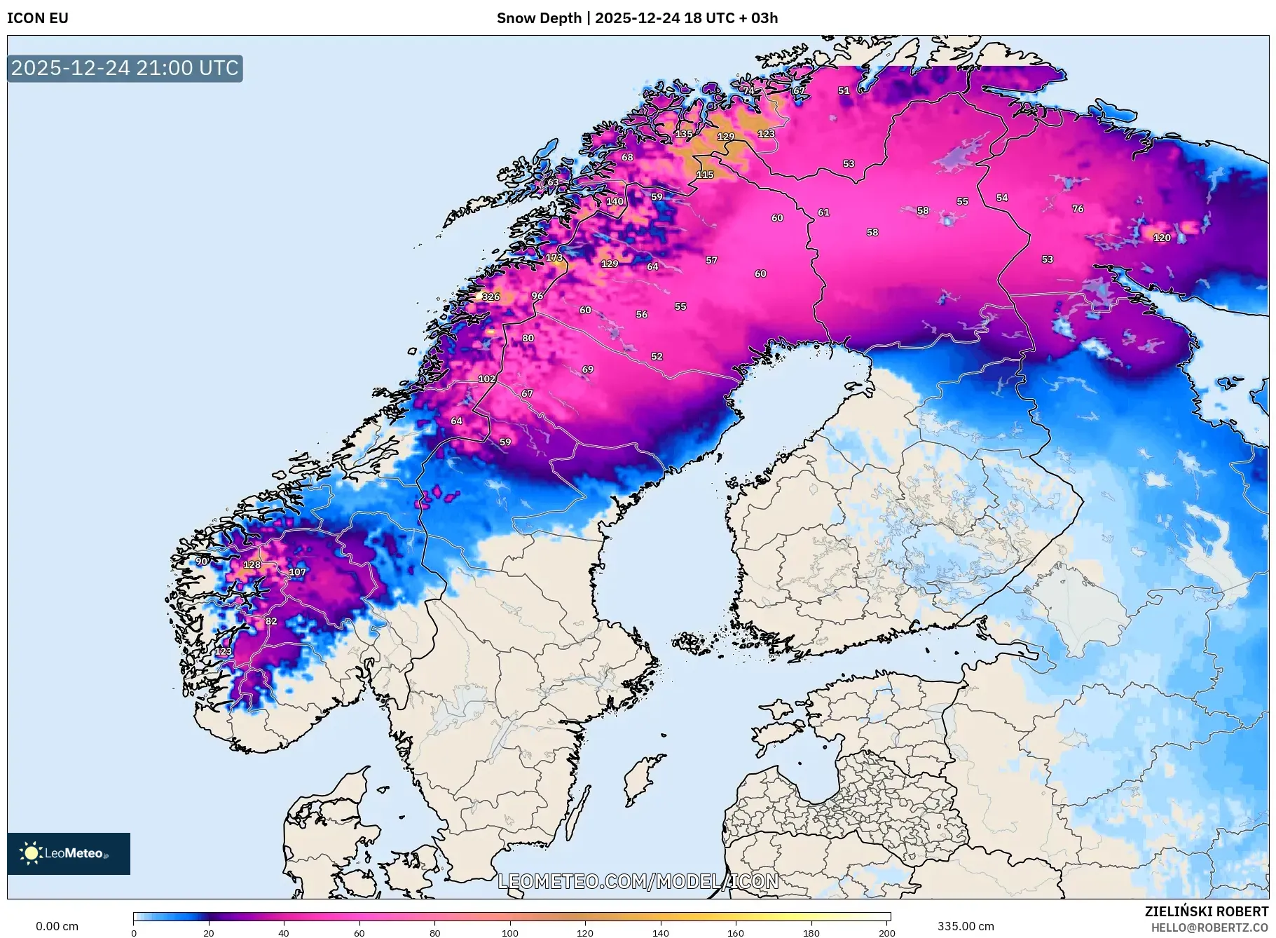 ICON model - Scandinavia, Snow Depth