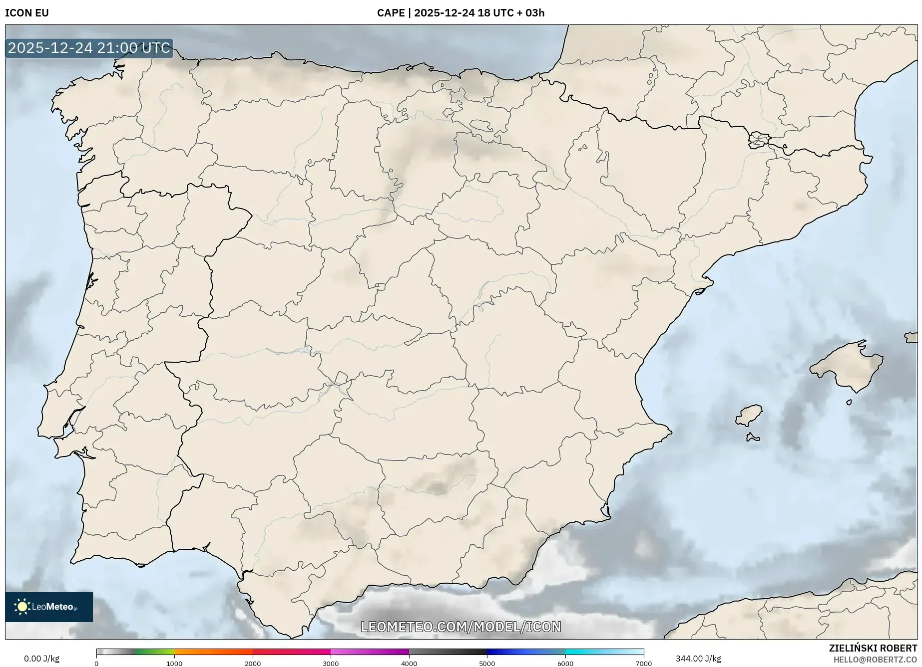 ICON model - Spain, CAPE