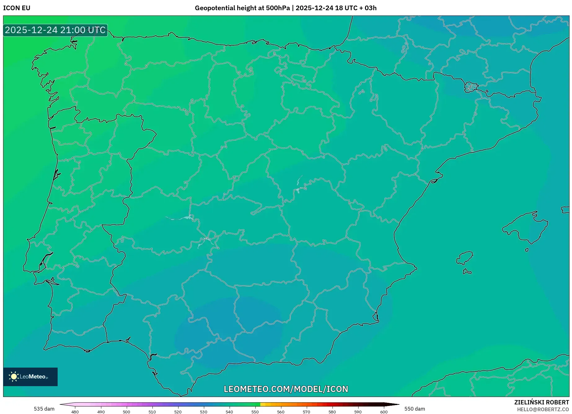 ICON model - Spain, Geopotential height at 500hPa