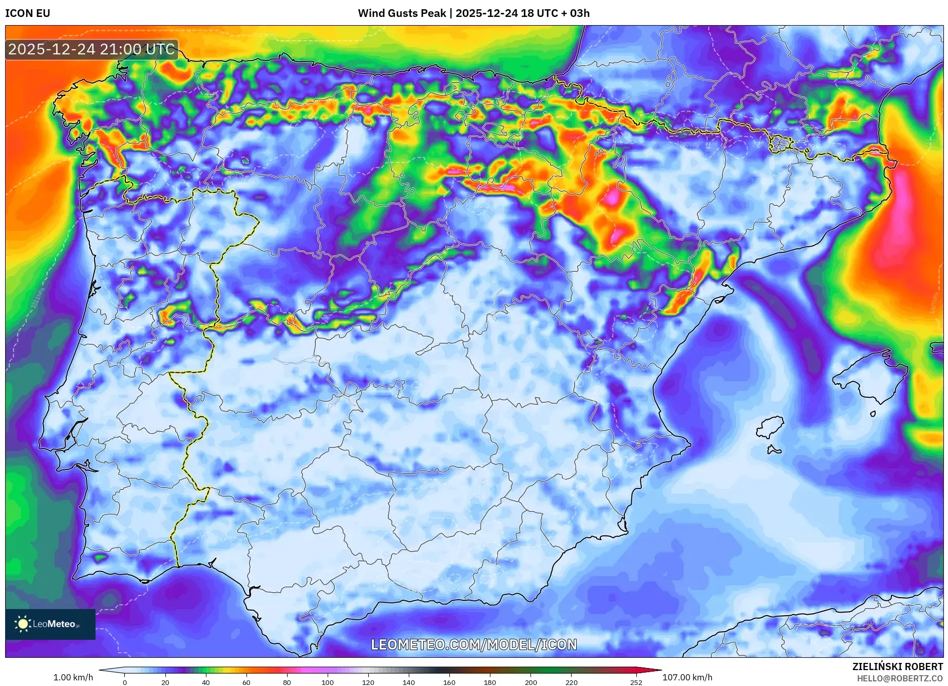 ICON model - Spain, Wind Gusts Peak