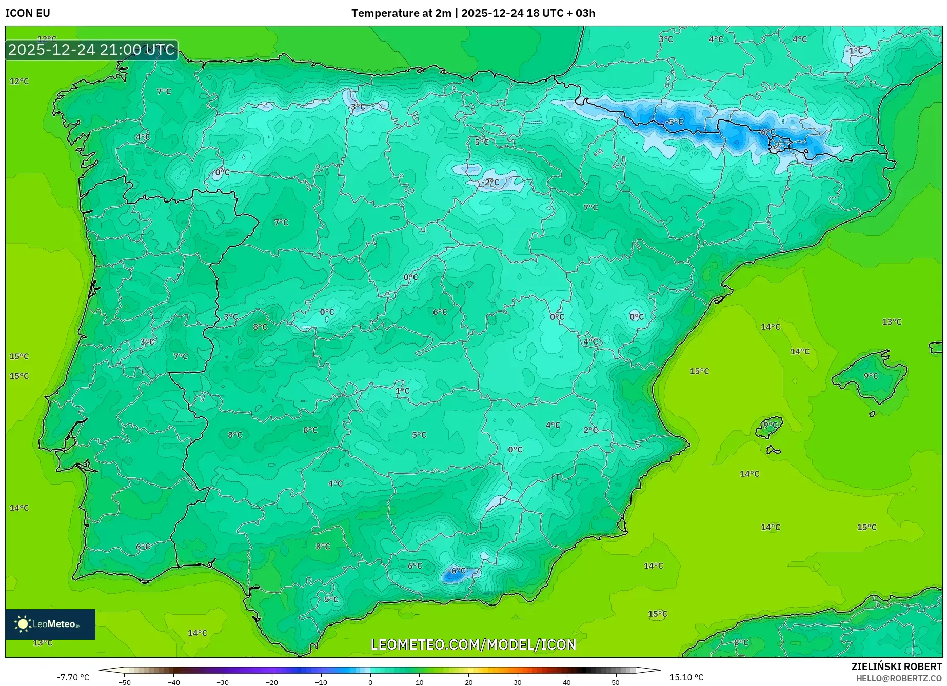 ICON model - Spain, Temperature at 2m