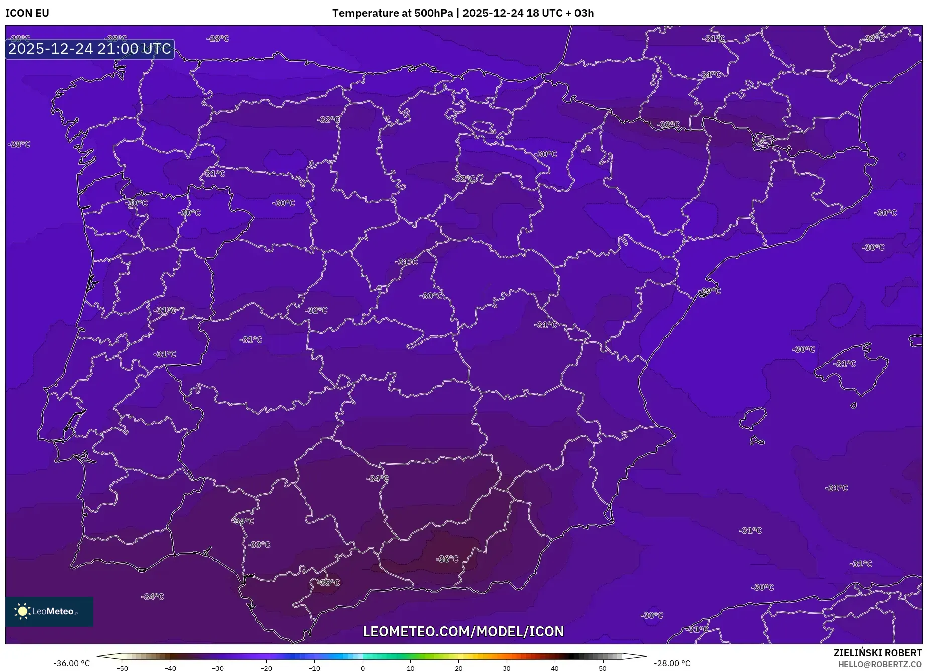 ICON model - Spain, Temperature at 500hPa