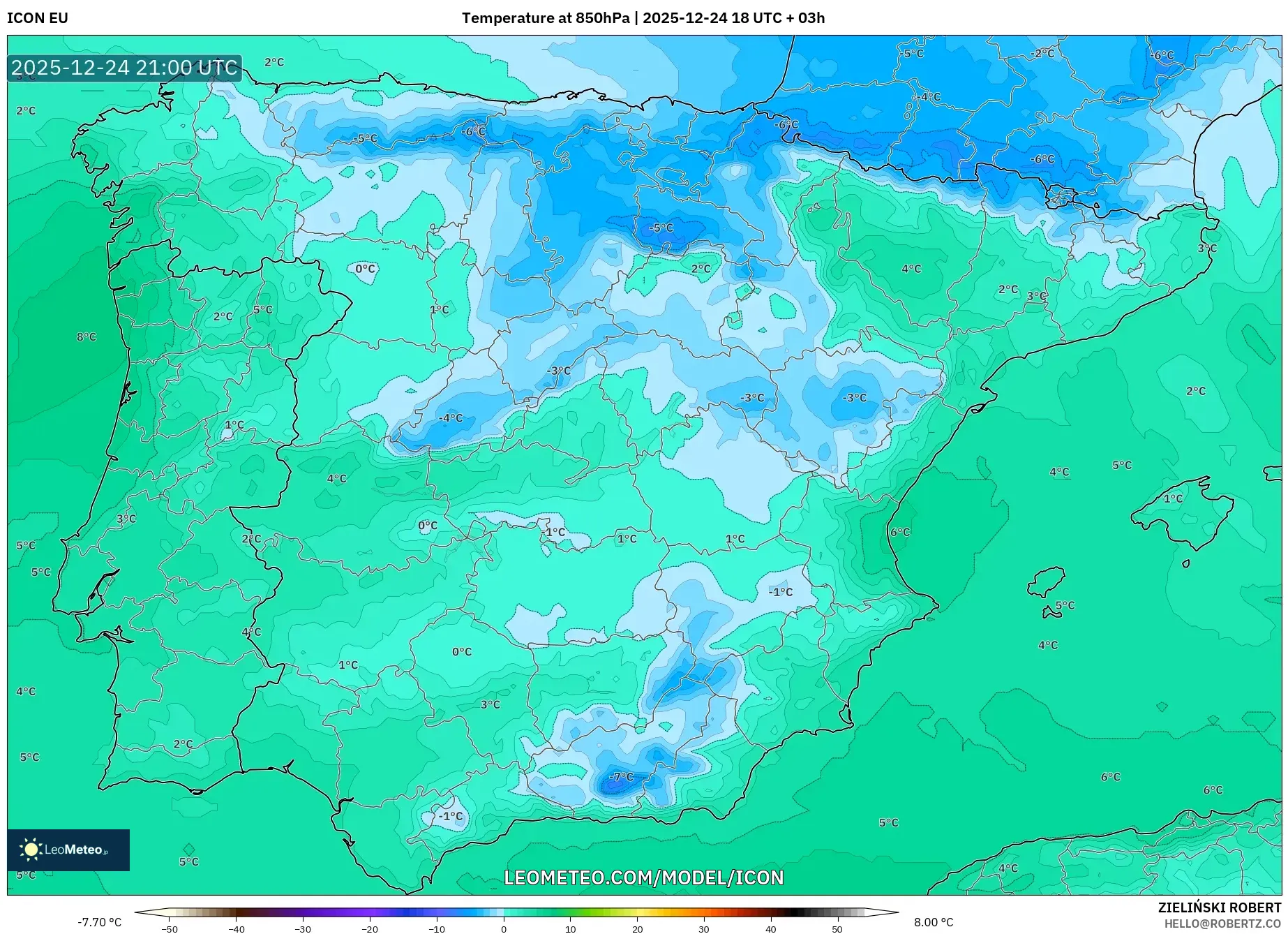 ICON model - Spain, Temperature at 850hPa