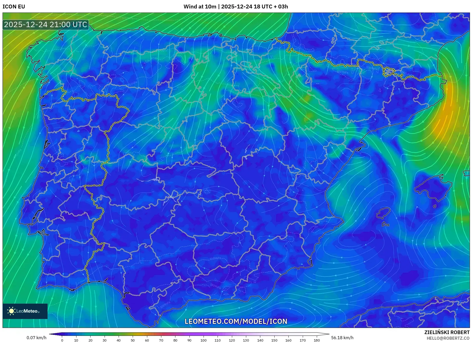 ICON model - Spain, Wind at 10m