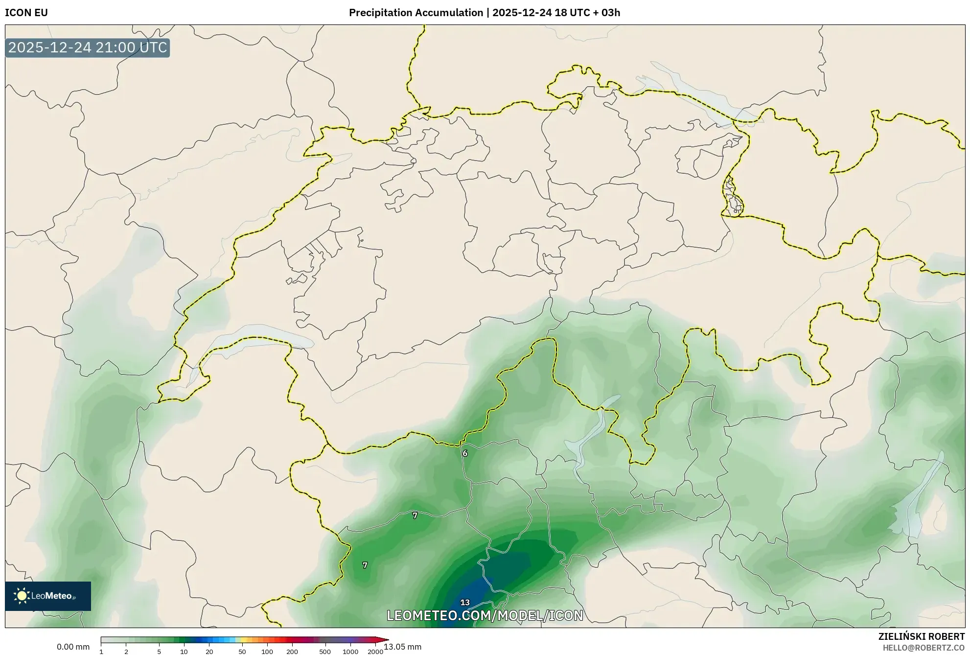 ICON model - Switzerland, Precipitation Accumulation