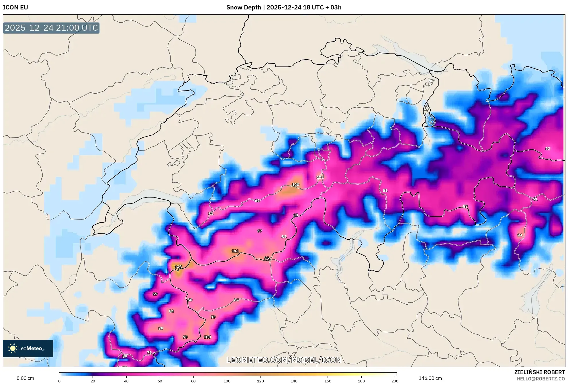 ICON model - Switzerland, Snow Depth