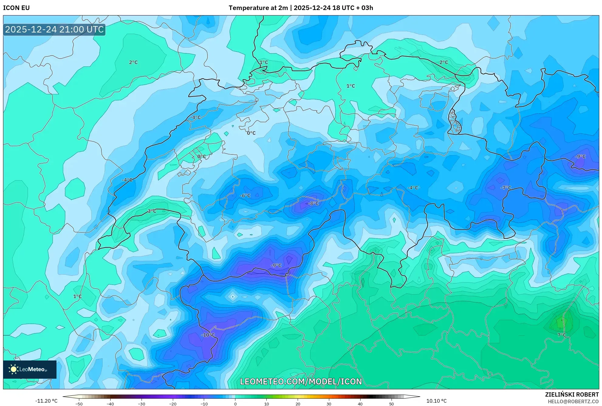 ICON model - Switzerland, Temperature at 2m