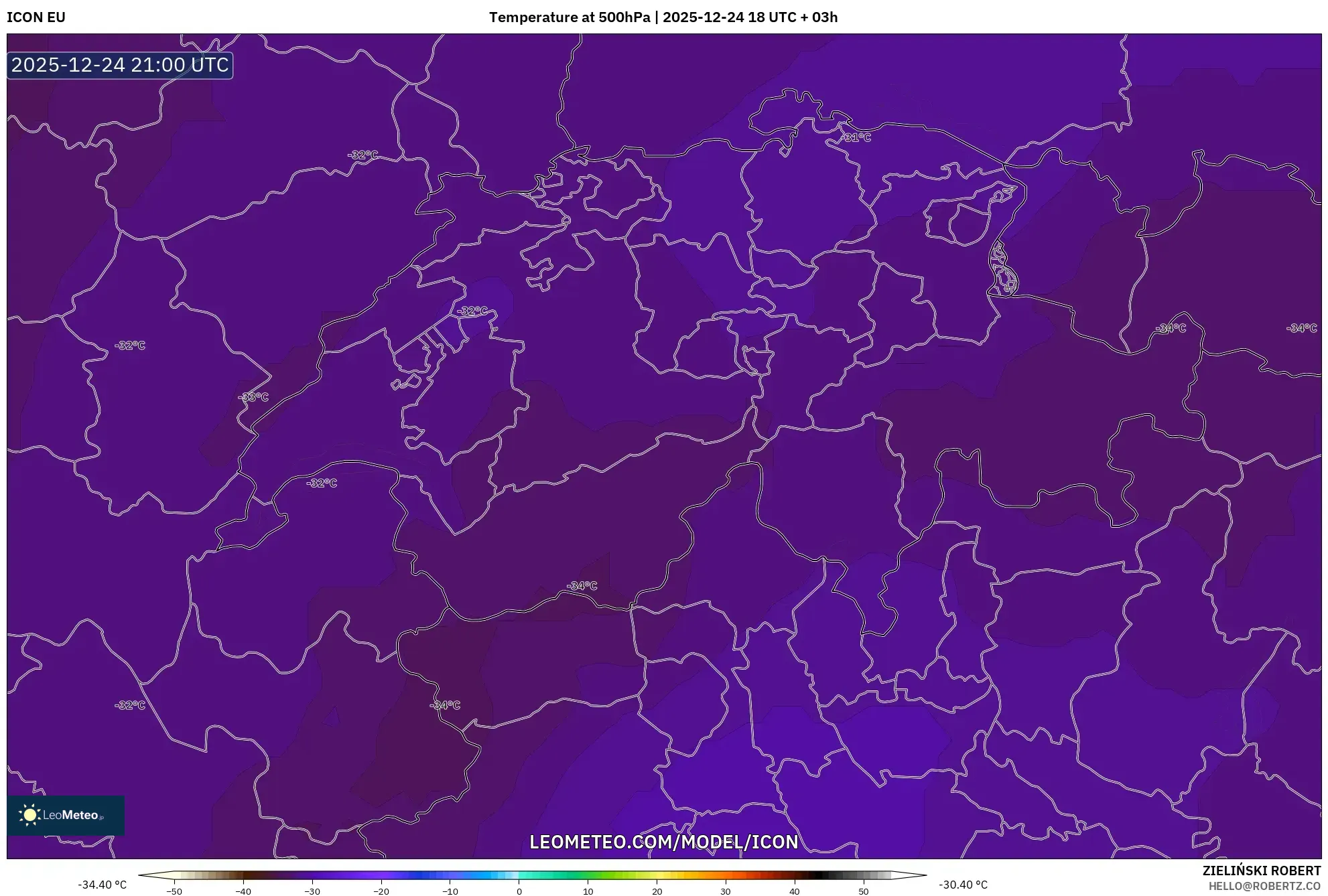 ICON model - Switzerland, Temperature at 500hPa
