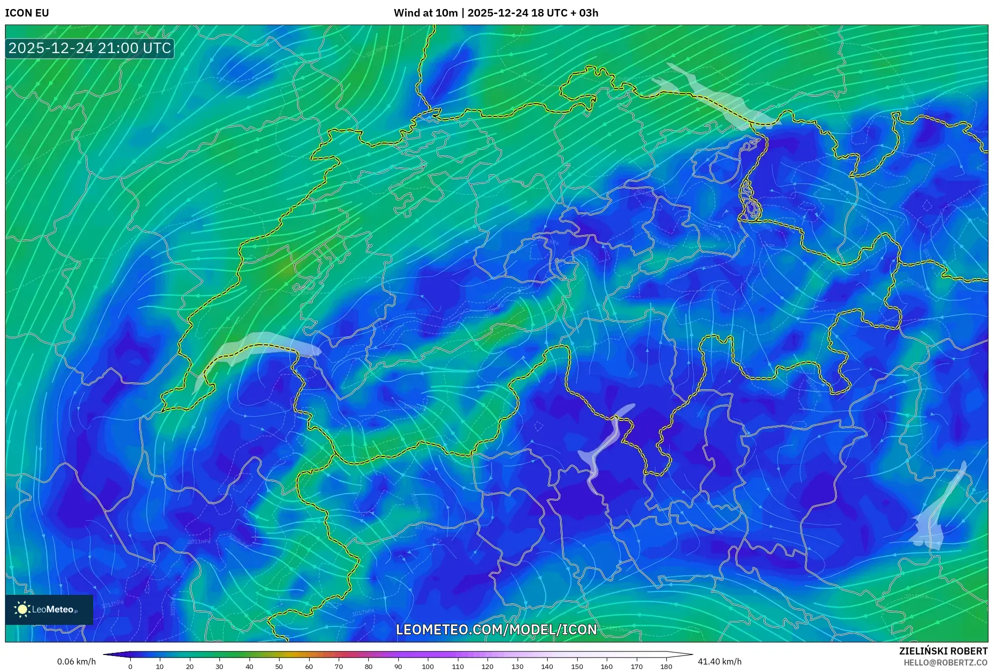 ICON model - Switzerland, Wind at 10m