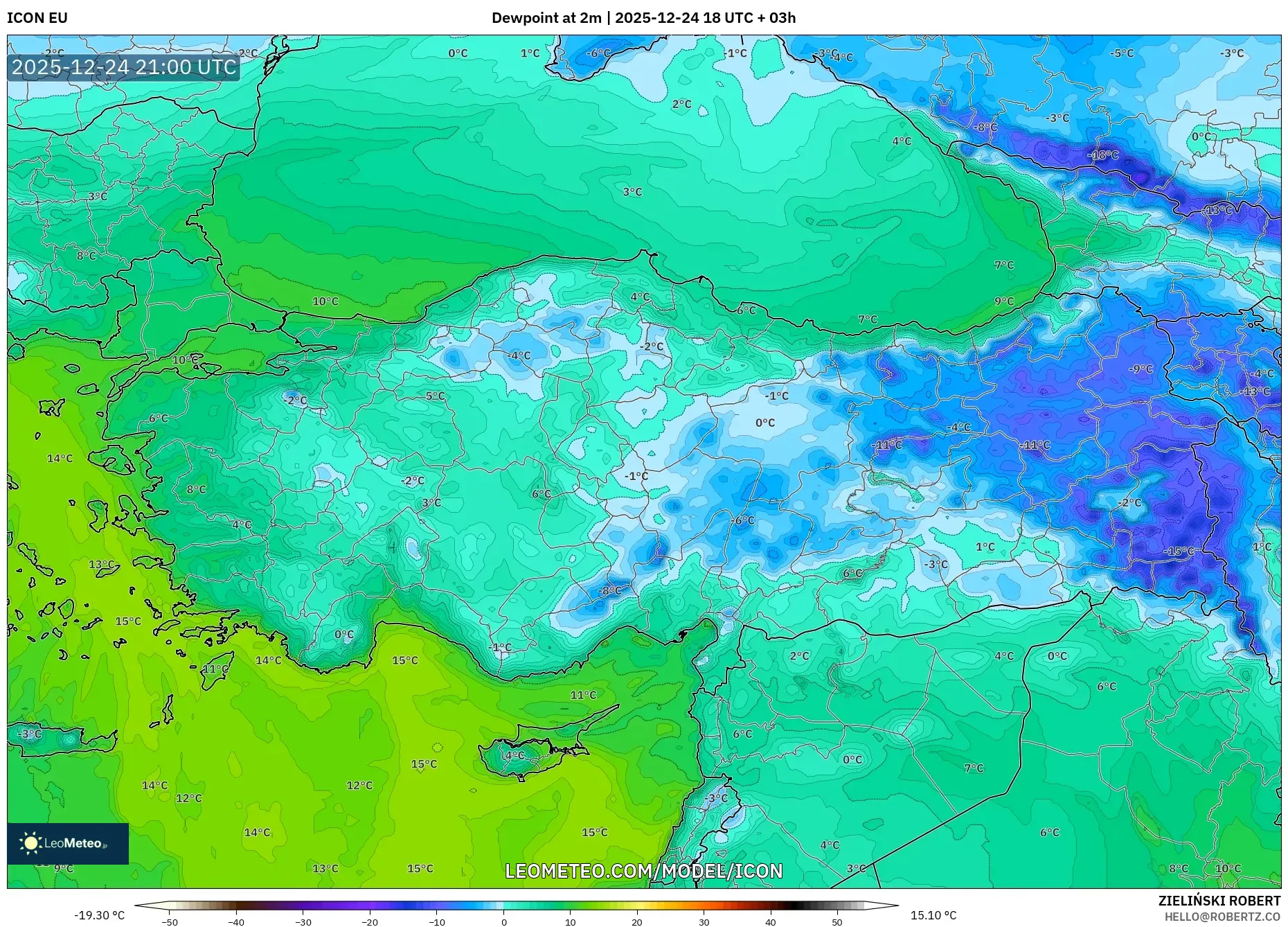 ICON model - Turkey, Dewpoint at 2m