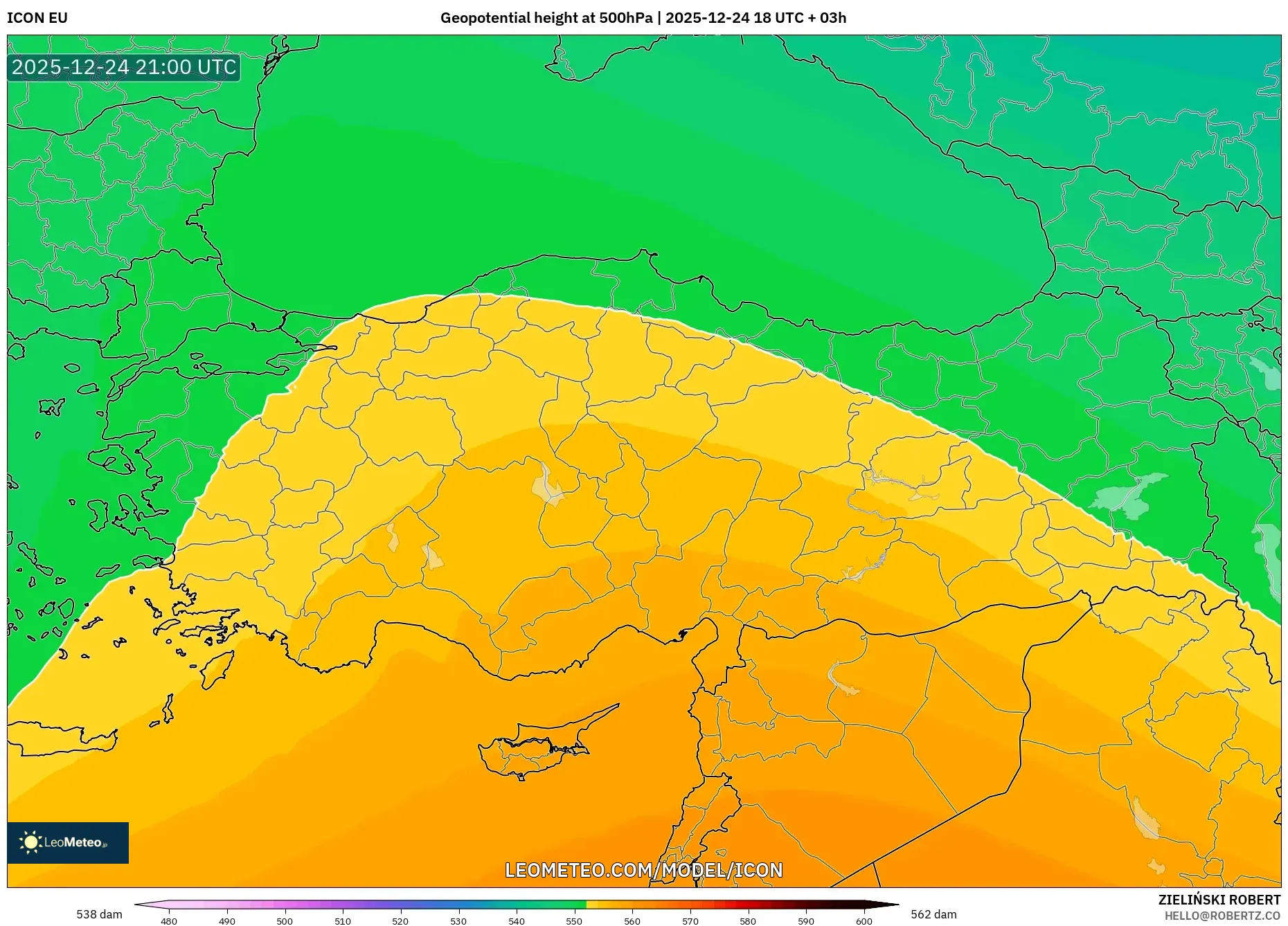 ICON model - Turkey, Geopotential height at 500hPa