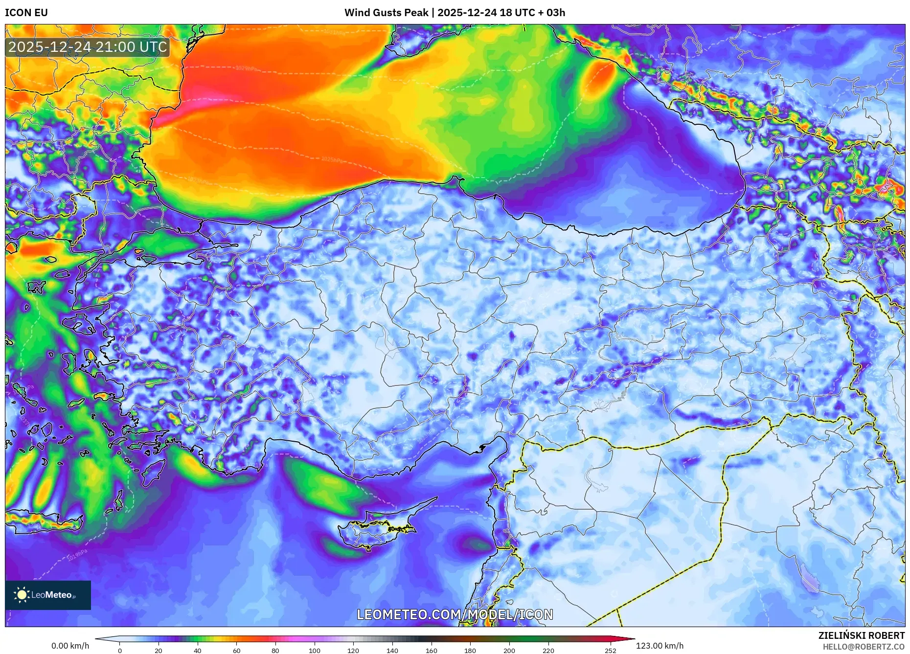 ICON model - Turkey, Wind Gusts Peak
