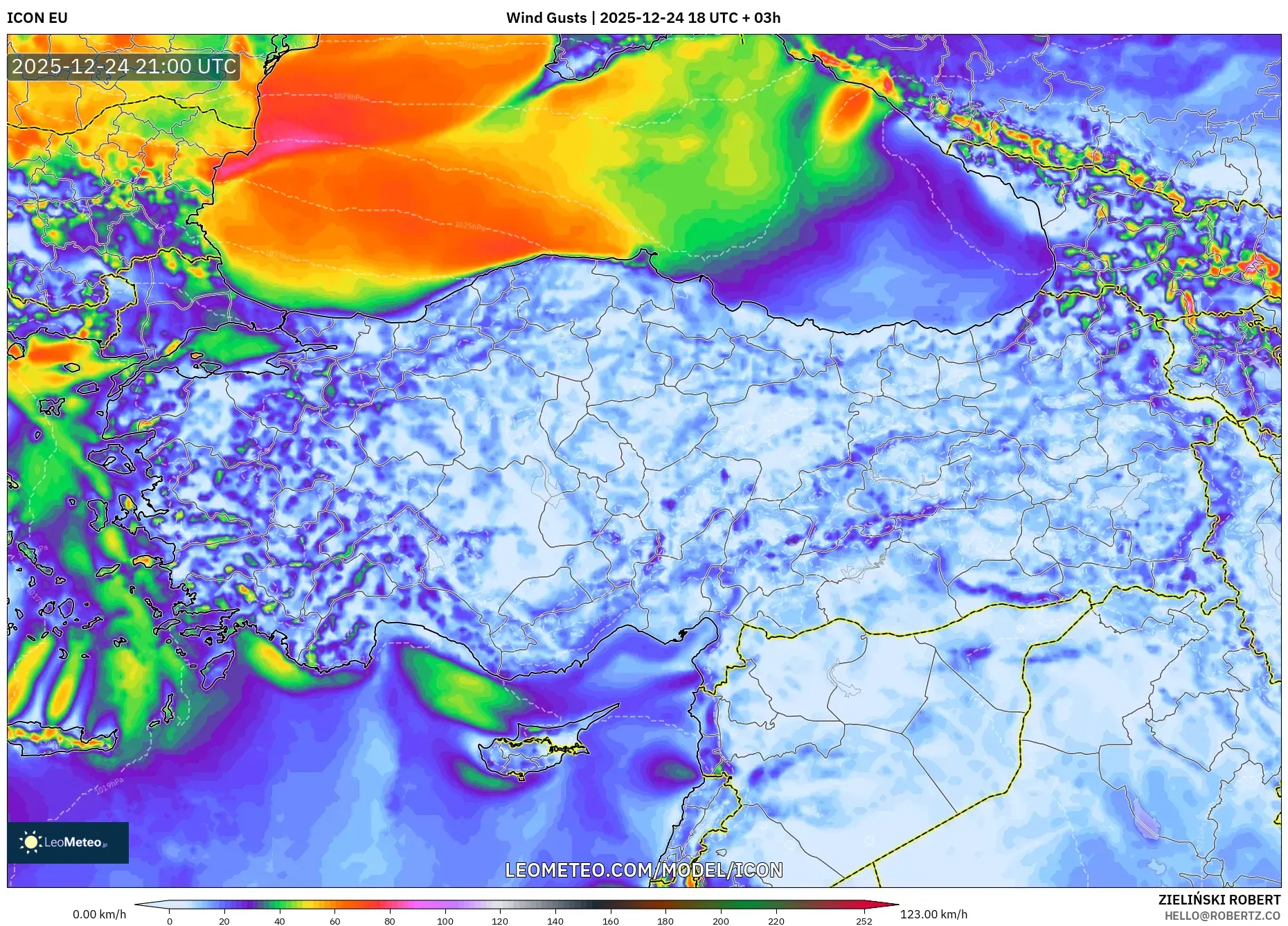 ICON model - Turkey, Wind Gusts