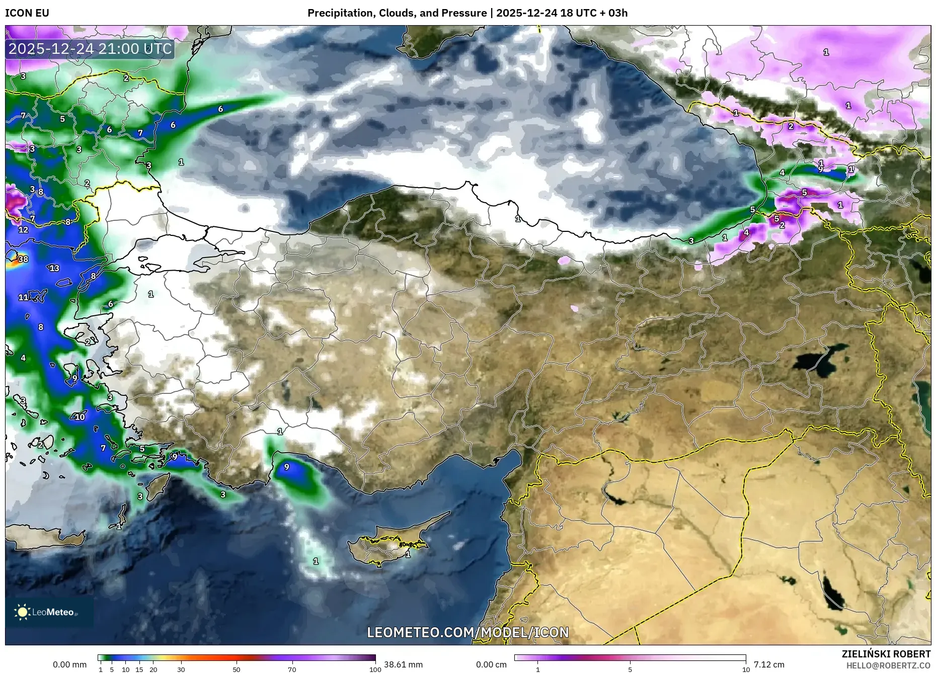 ICON model - Turkey, Precipitation, Clouds, and Pressure
