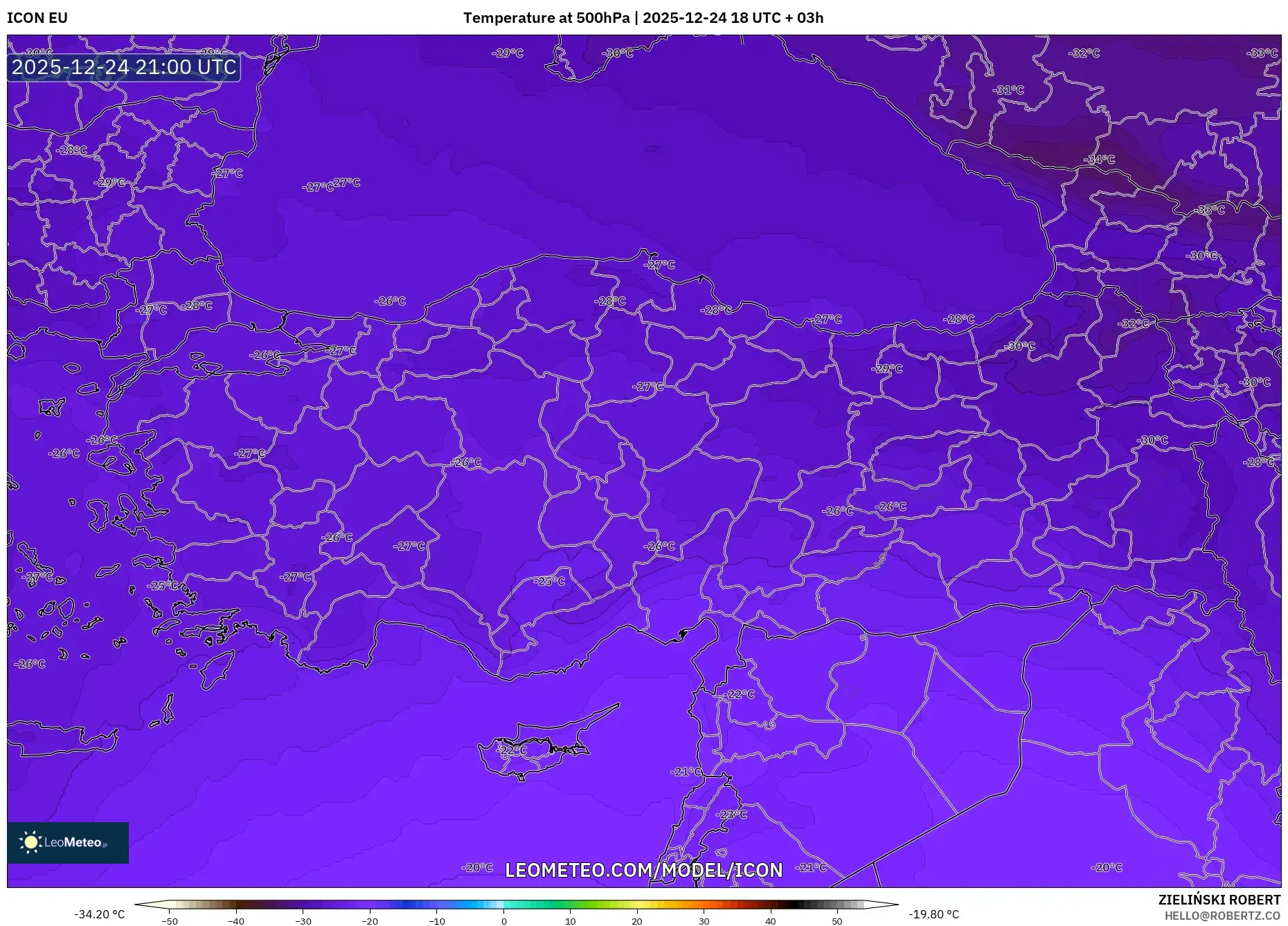 ICON model - Turkey, Temperature at 500hPa