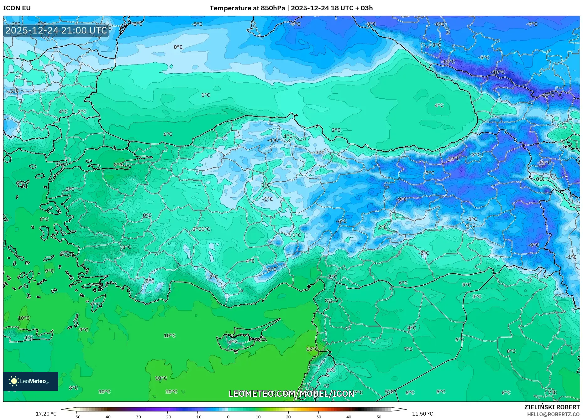 ICON model - Turkey, Temperature at 850hPa