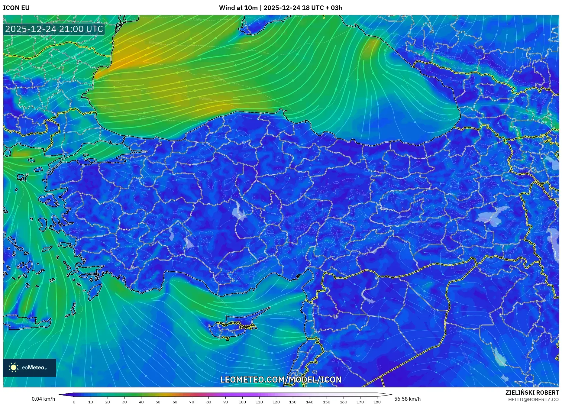 ICON model - Turkey, Wind at 10m