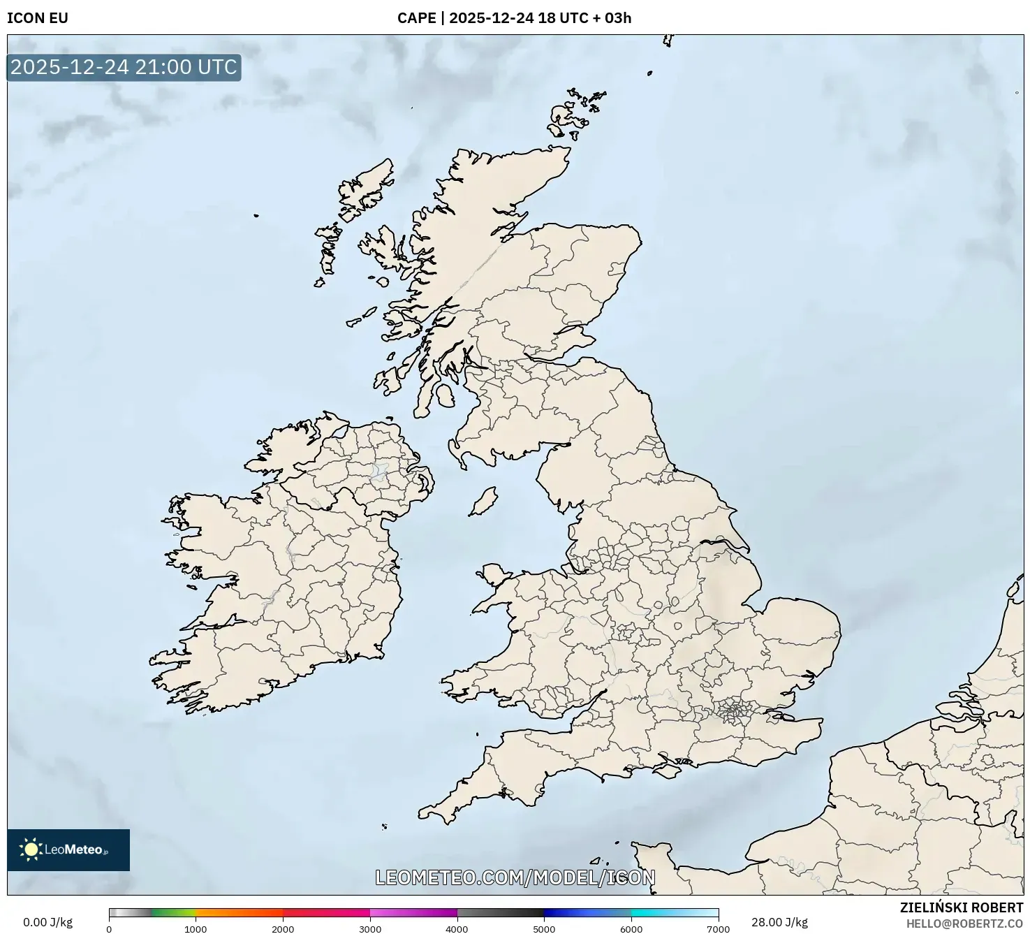 ICON model - United Kingdom, CAPE
