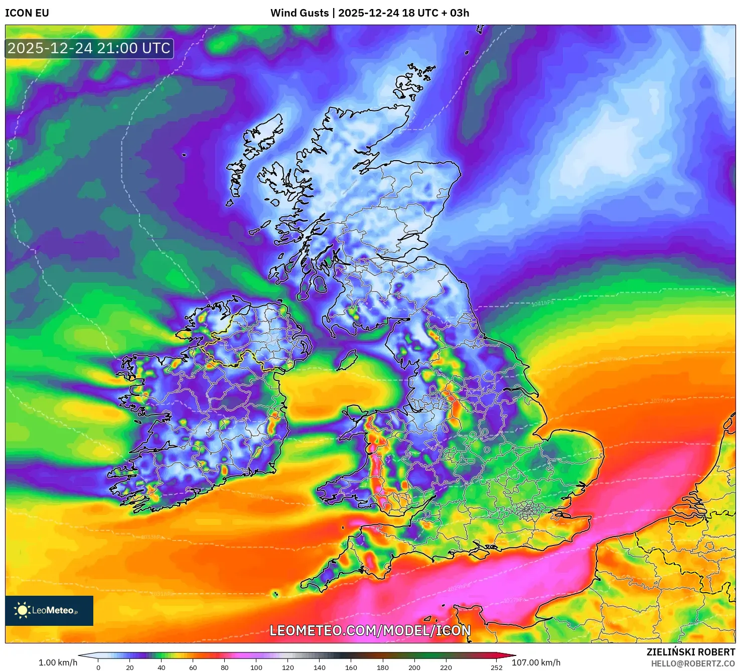 ICON model - United Kingdom, Wind Gusts