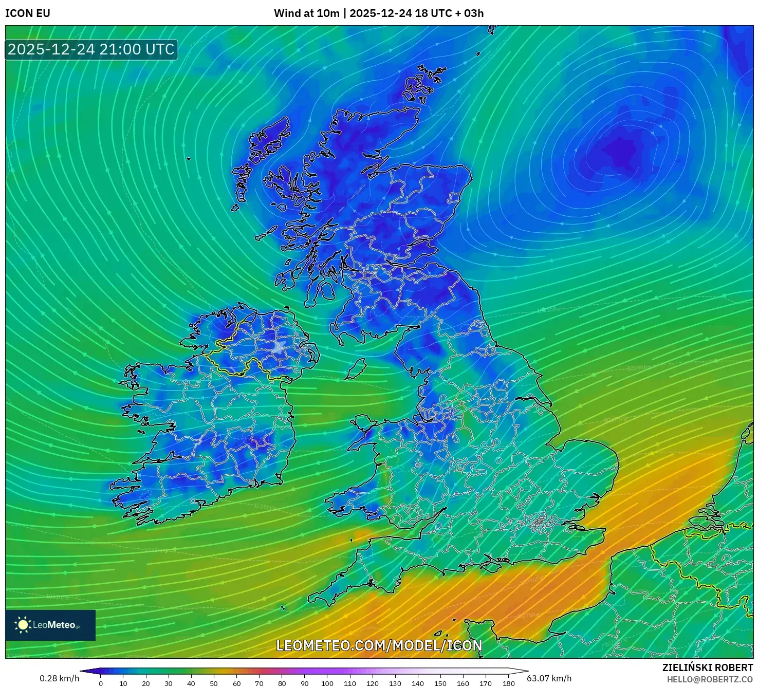 ICON model - United Kingdom, Wind at 10m