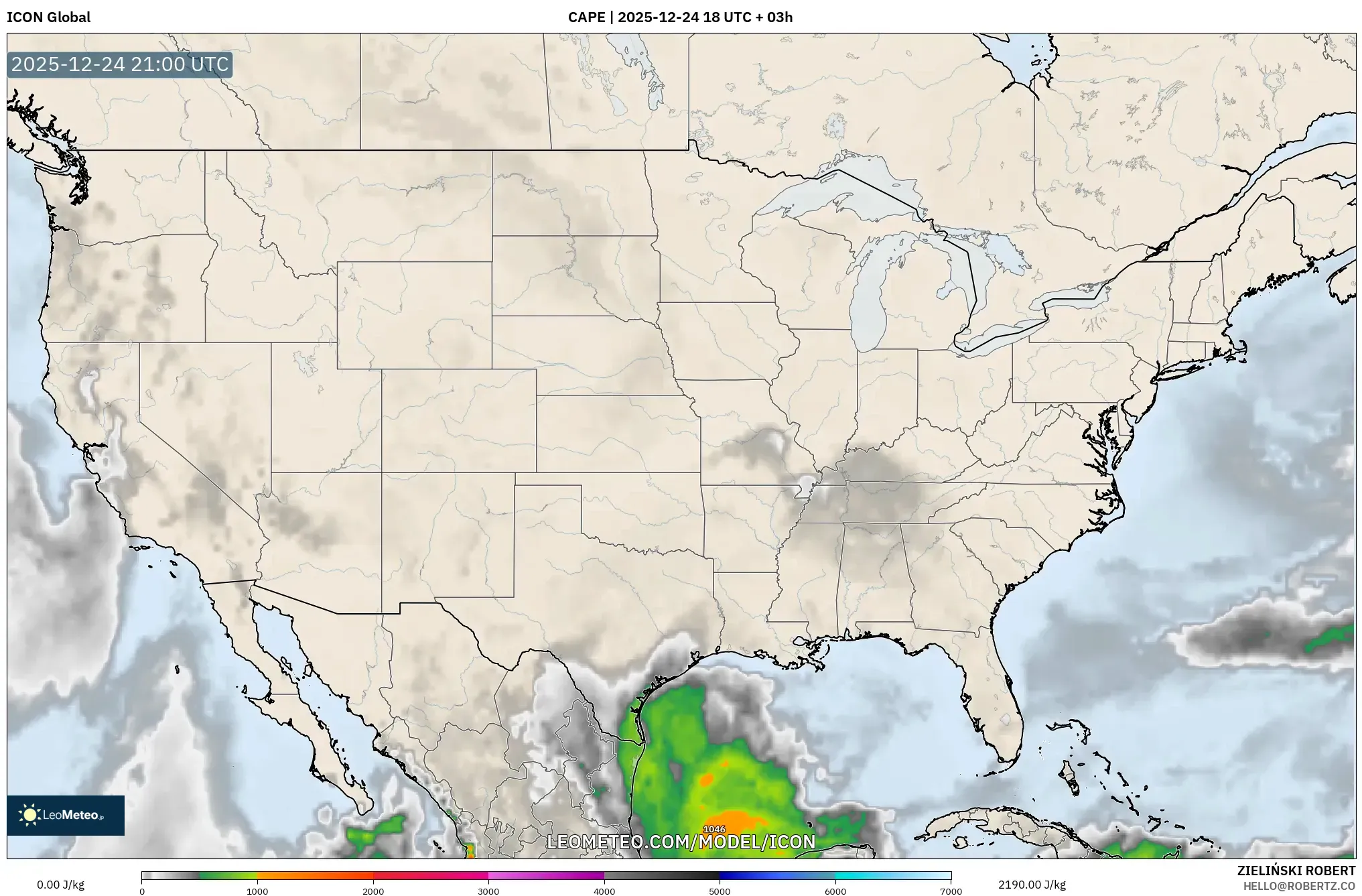 ICON model - United States, CAPE