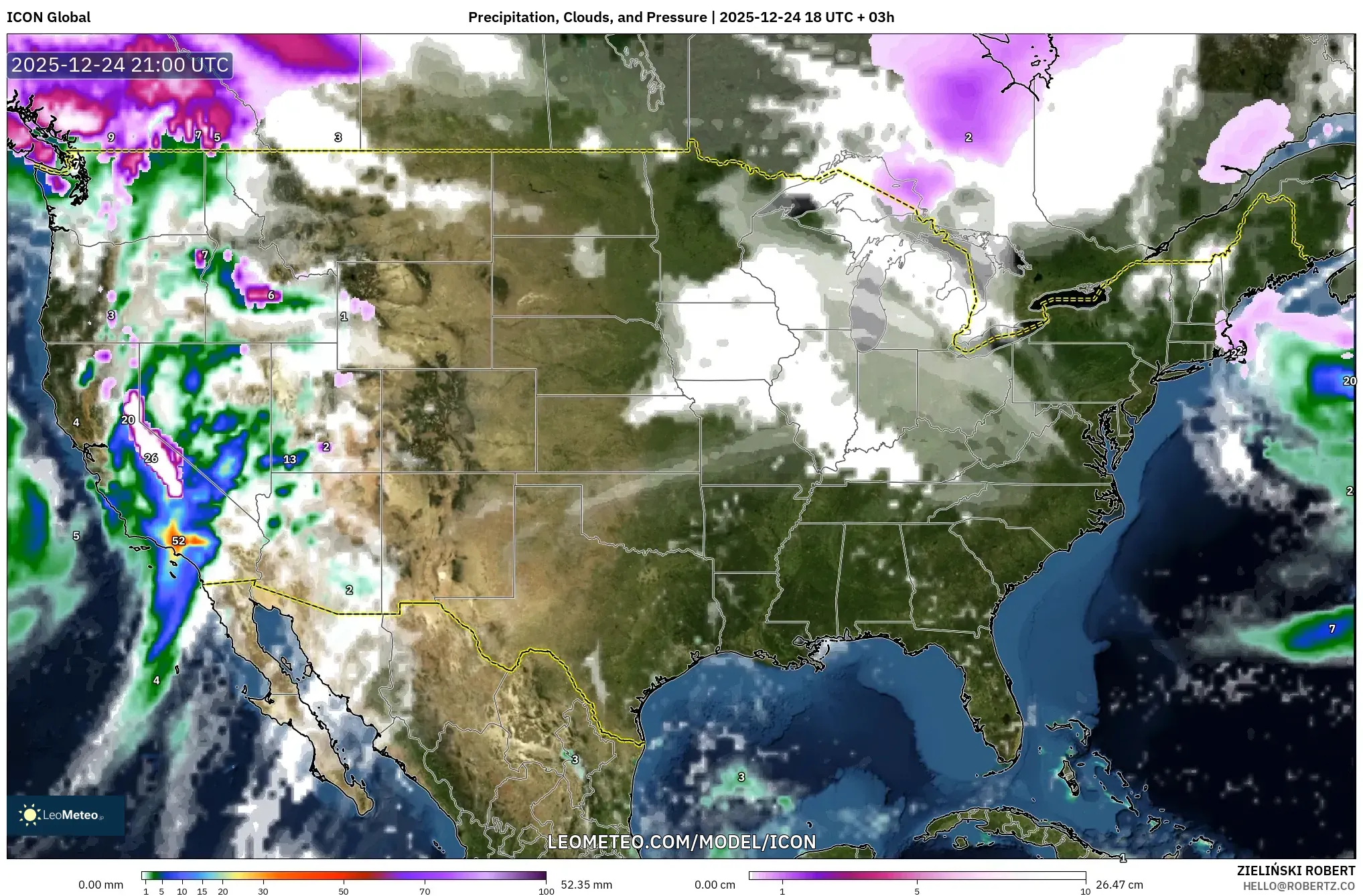 ICON model - United States, Precipitation, Clouds, and Pressure