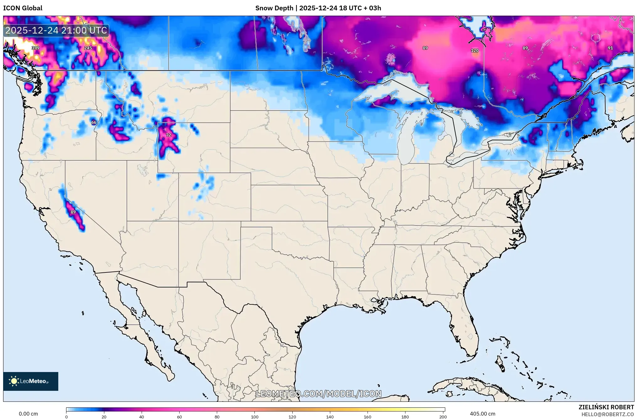 ICON model - United States, Snow Depth