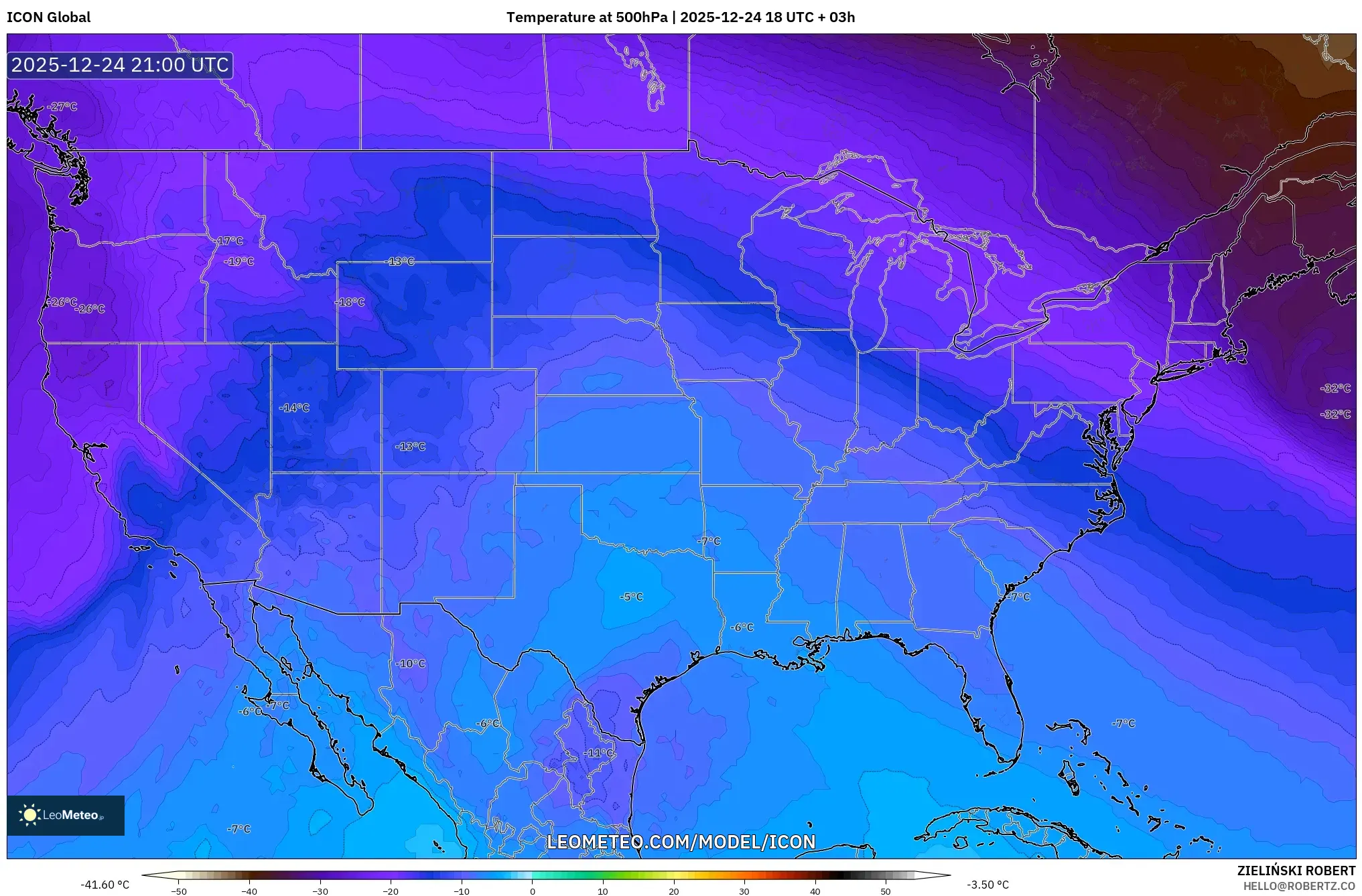 ICON model - United States, Temperature at 500hPa