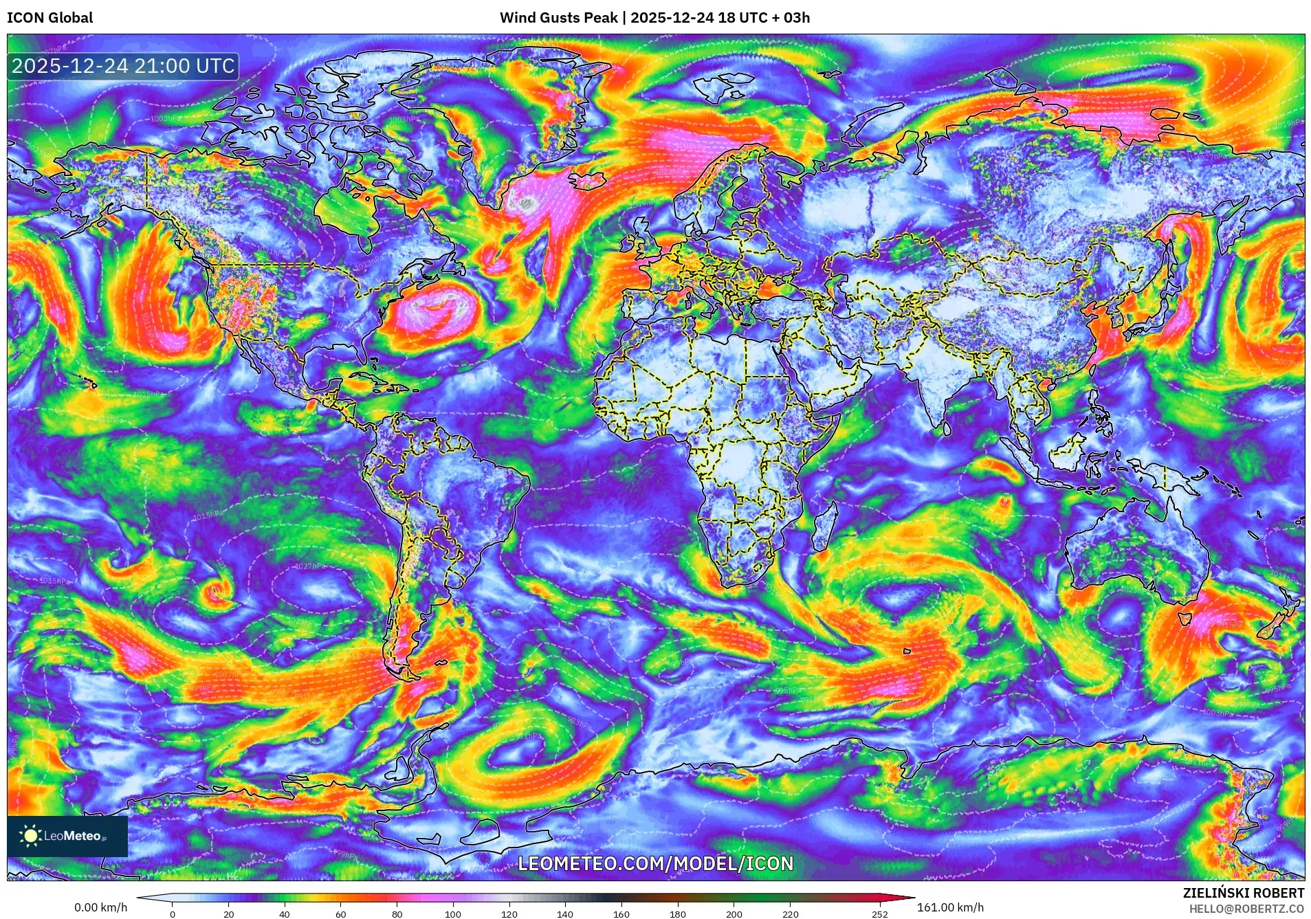 ICON model - World, Wind Gusts Peak