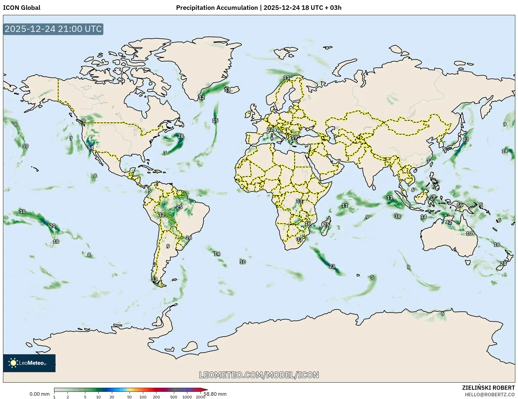 ICON model - World, Precipitation Accumulation