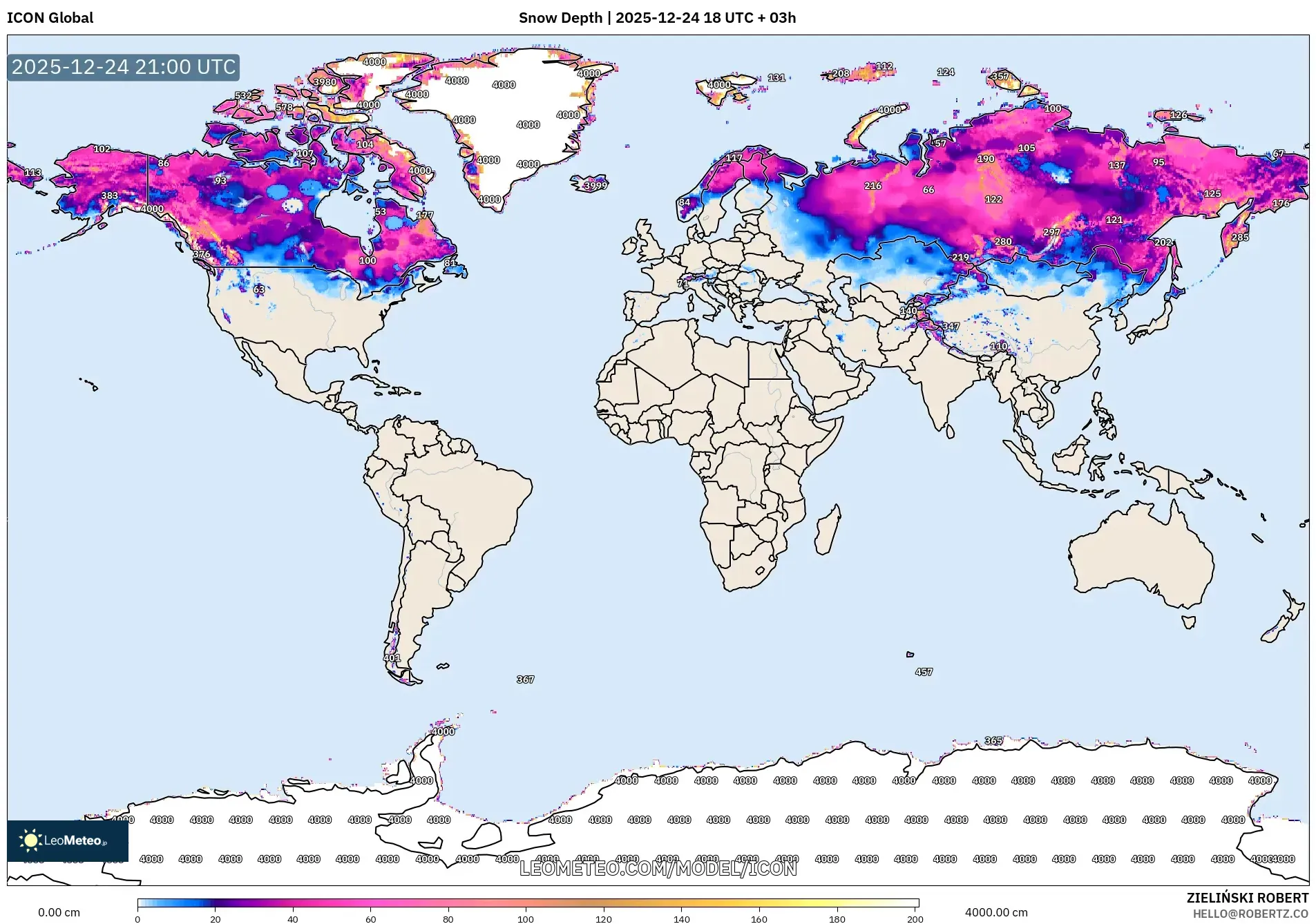 ICON model - World, Snow Depth
