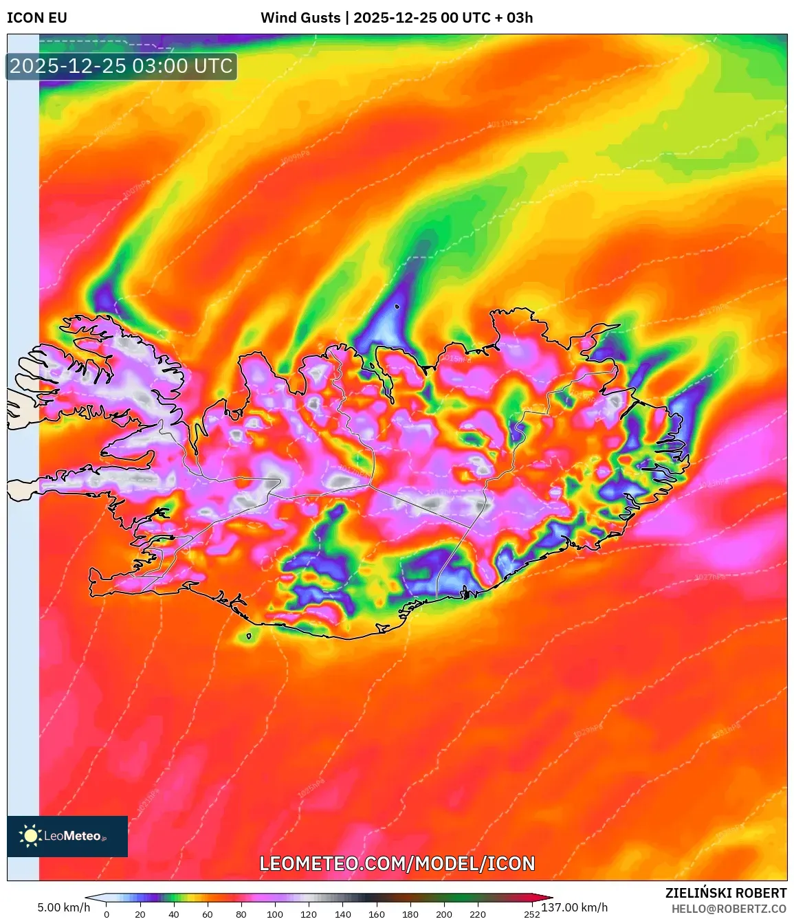 ICON model - Iceland, Wind Gusts