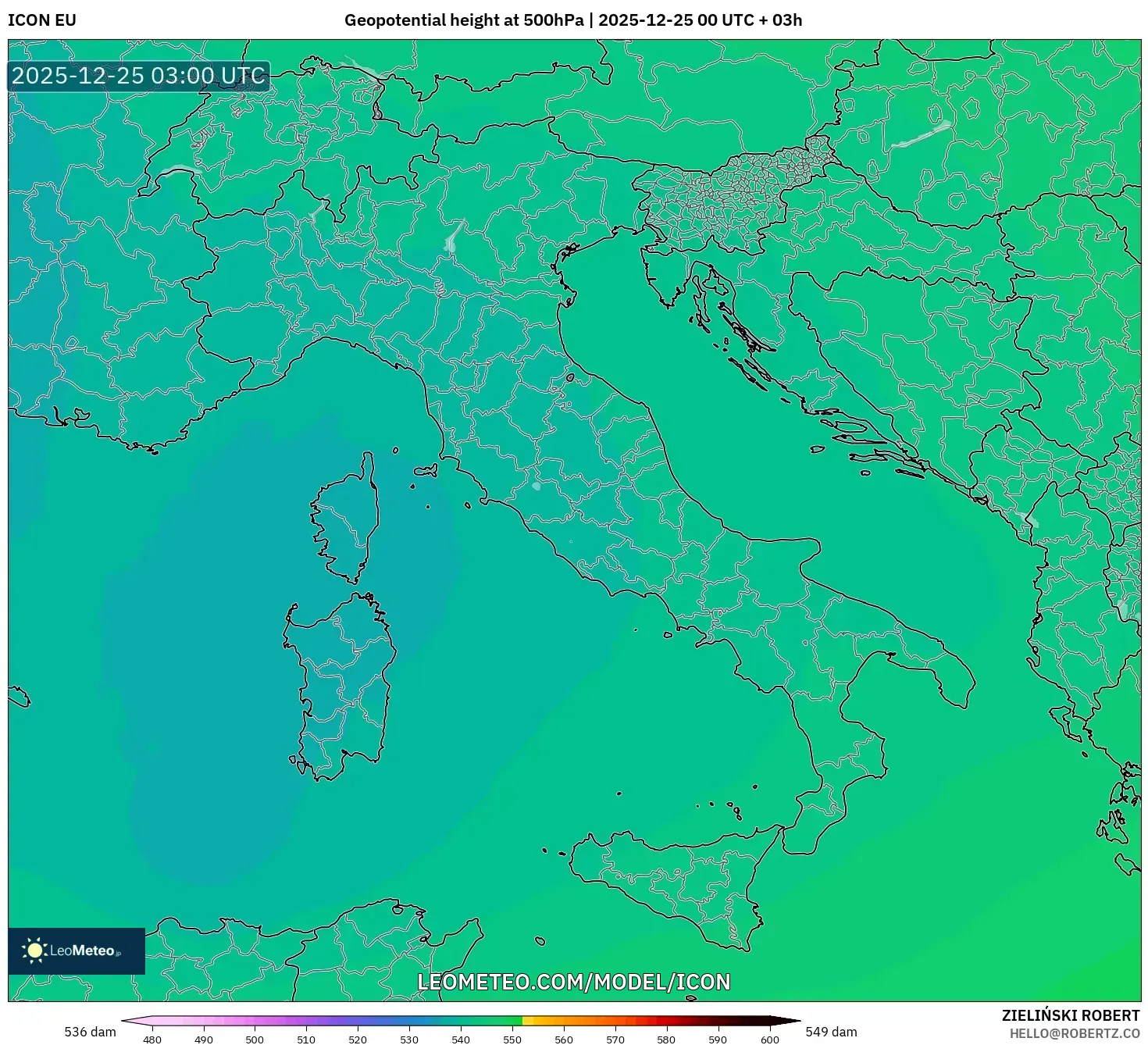 ICON model - Italy, Geopotential height at 500hPa