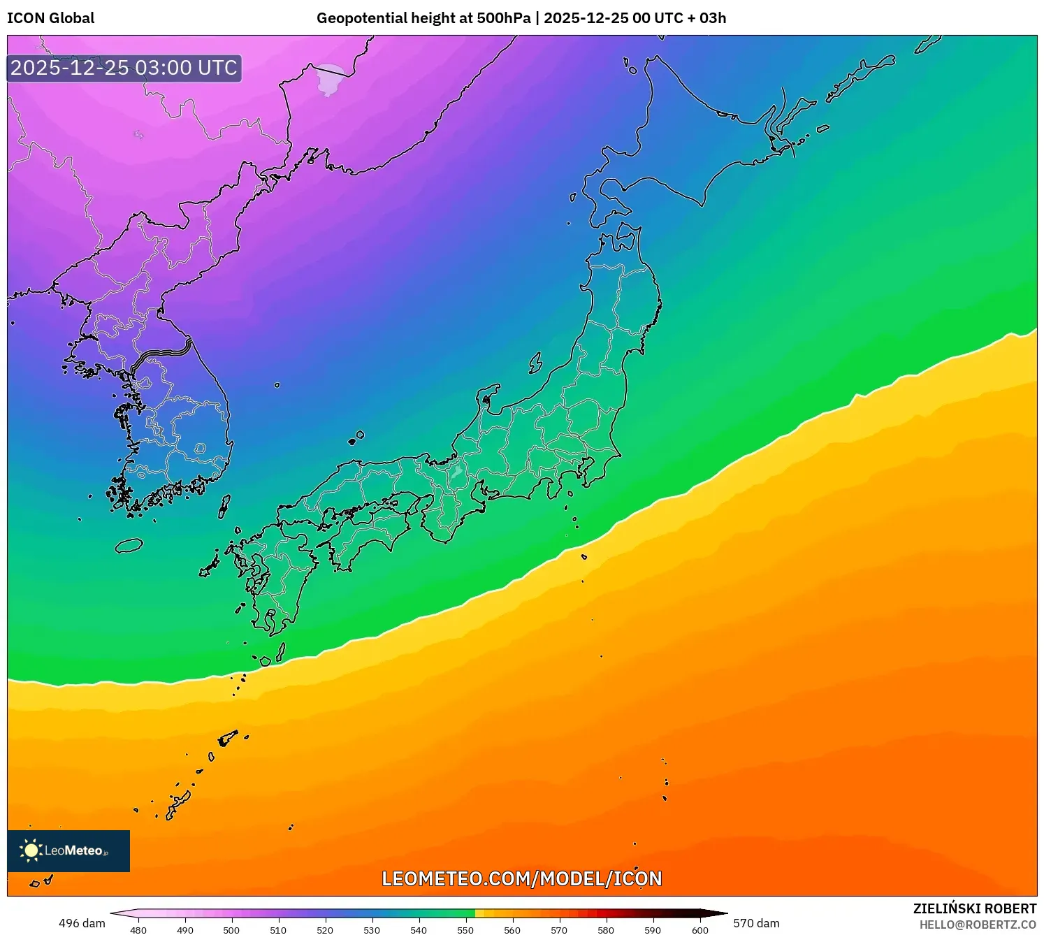 ICON model - Japan, Geopotential height at 500hPa