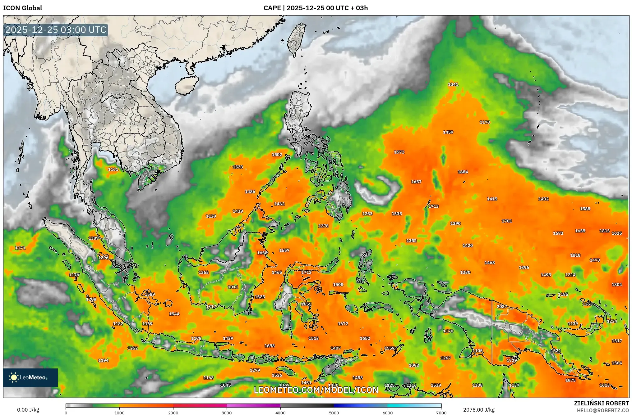 ICON model - South East Asia, CAPE