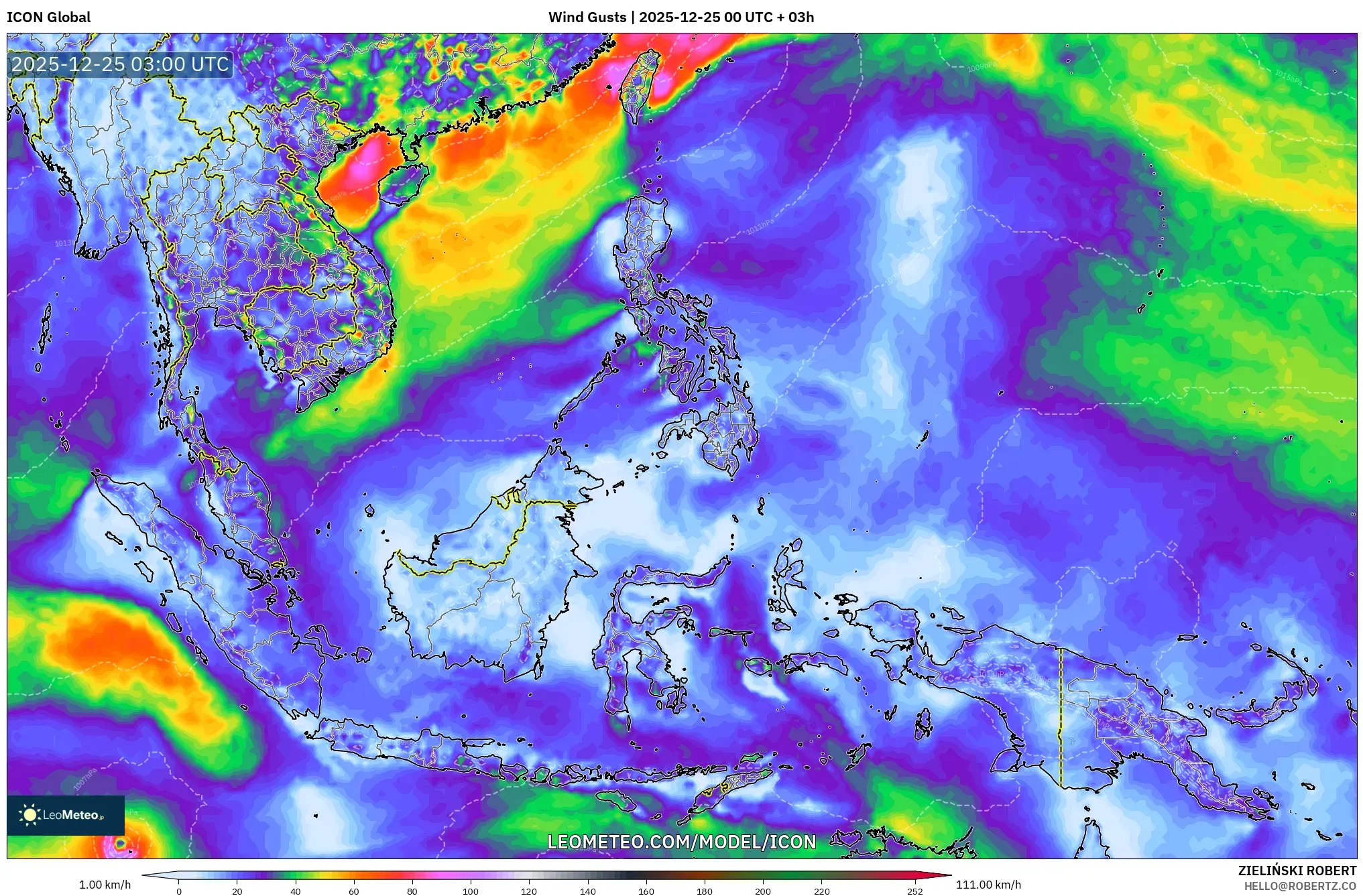 ICON model - South East Asia, Wind Gusts