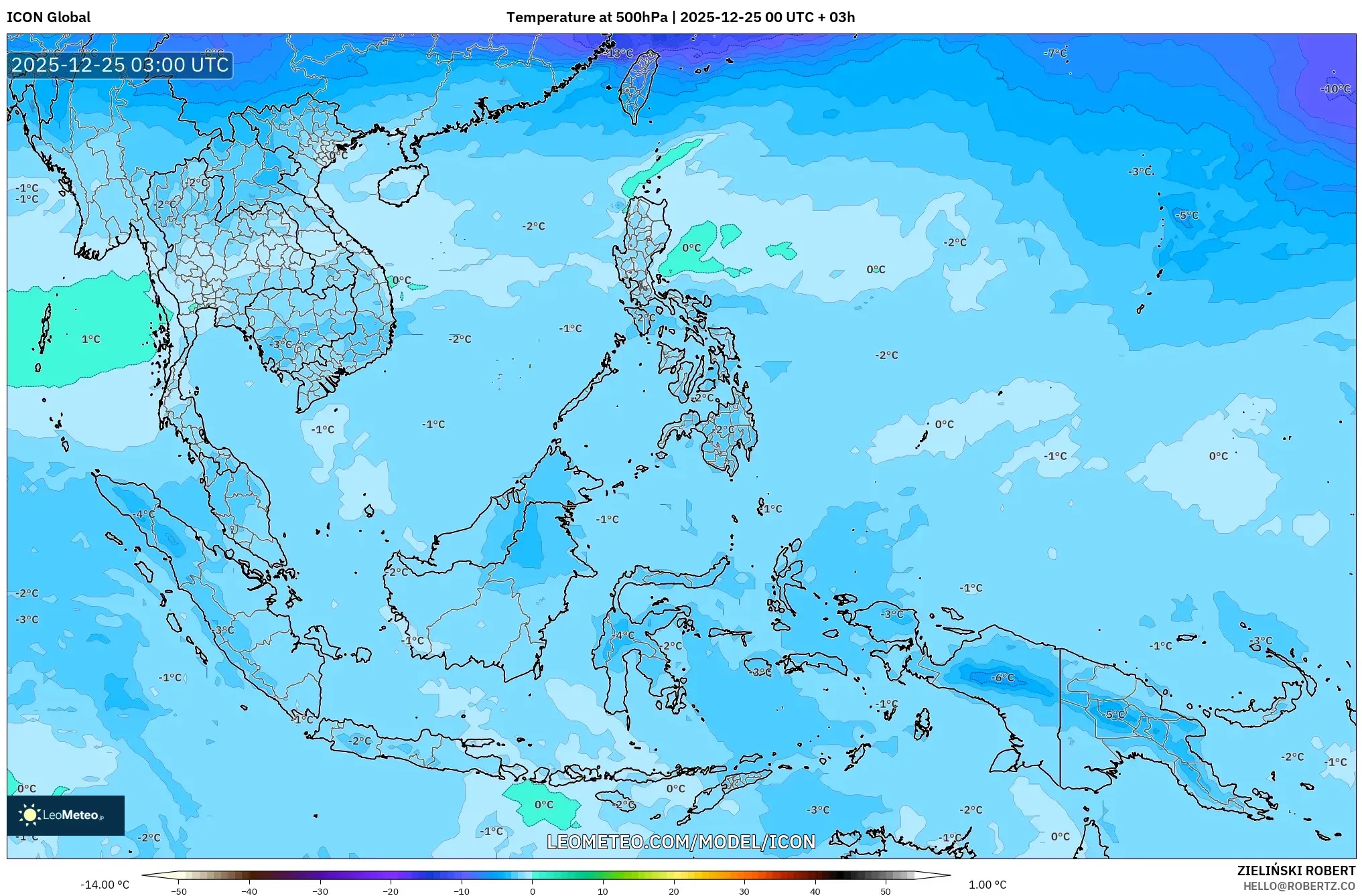 ICON model - South East Asia, Temperature at 500hPa