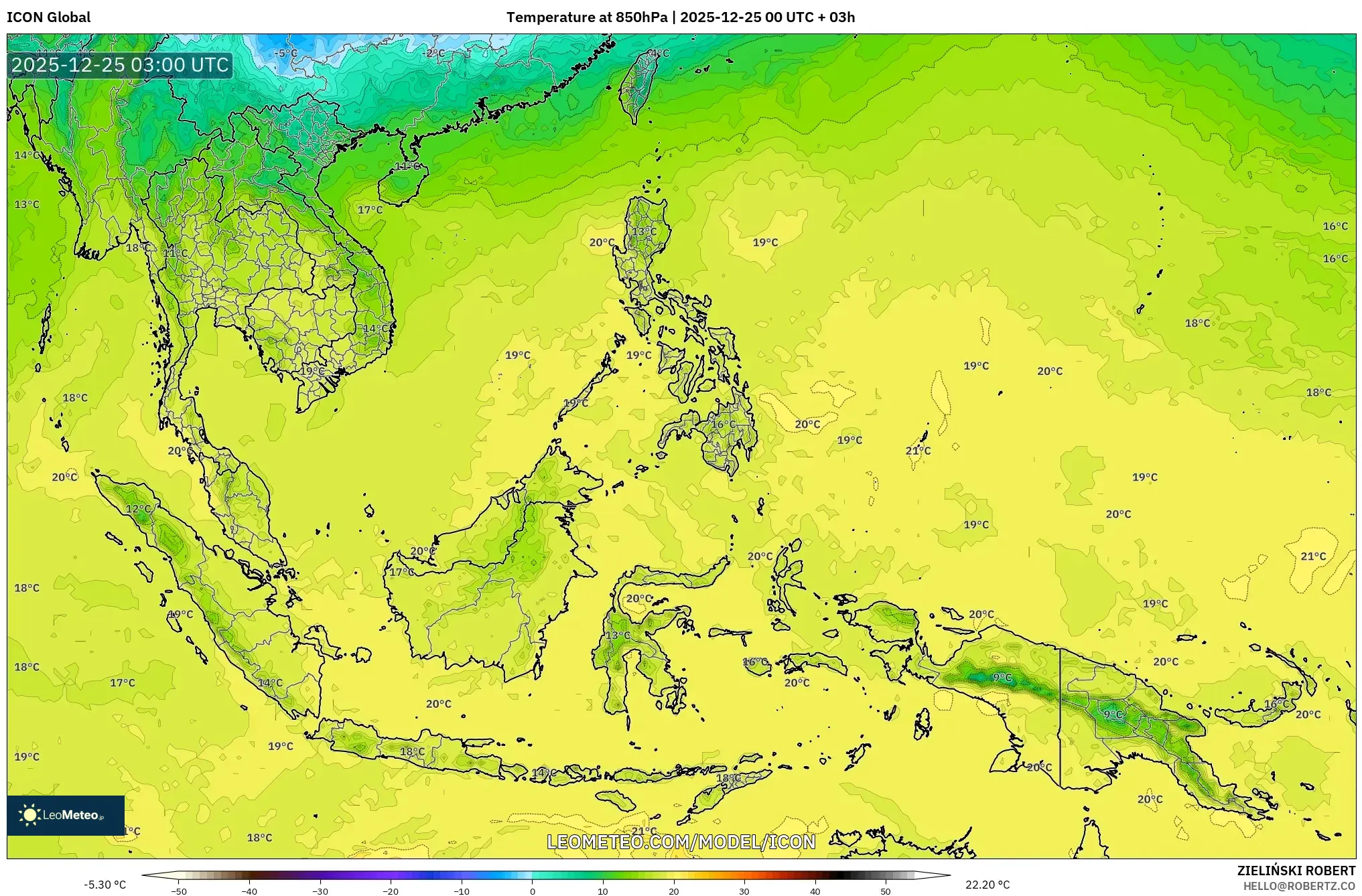 ICON model - South East Asia, Temperature at 850hPa