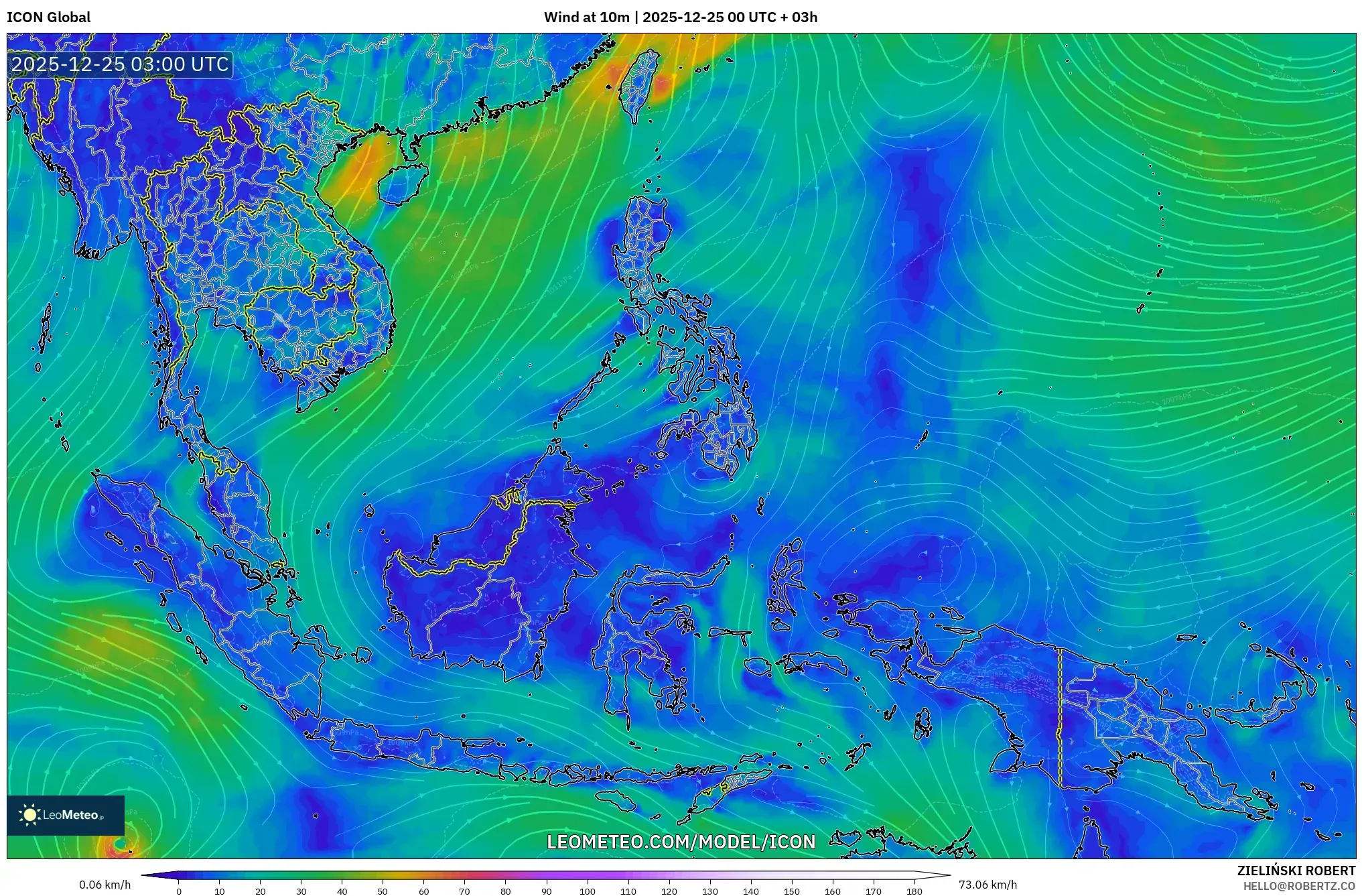 ICON model - South East Asia, Wind at 10m