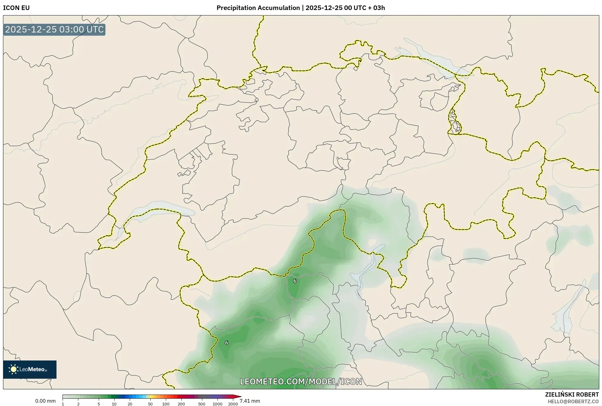 ICON model - Switzerland, Precipitation Accumulation