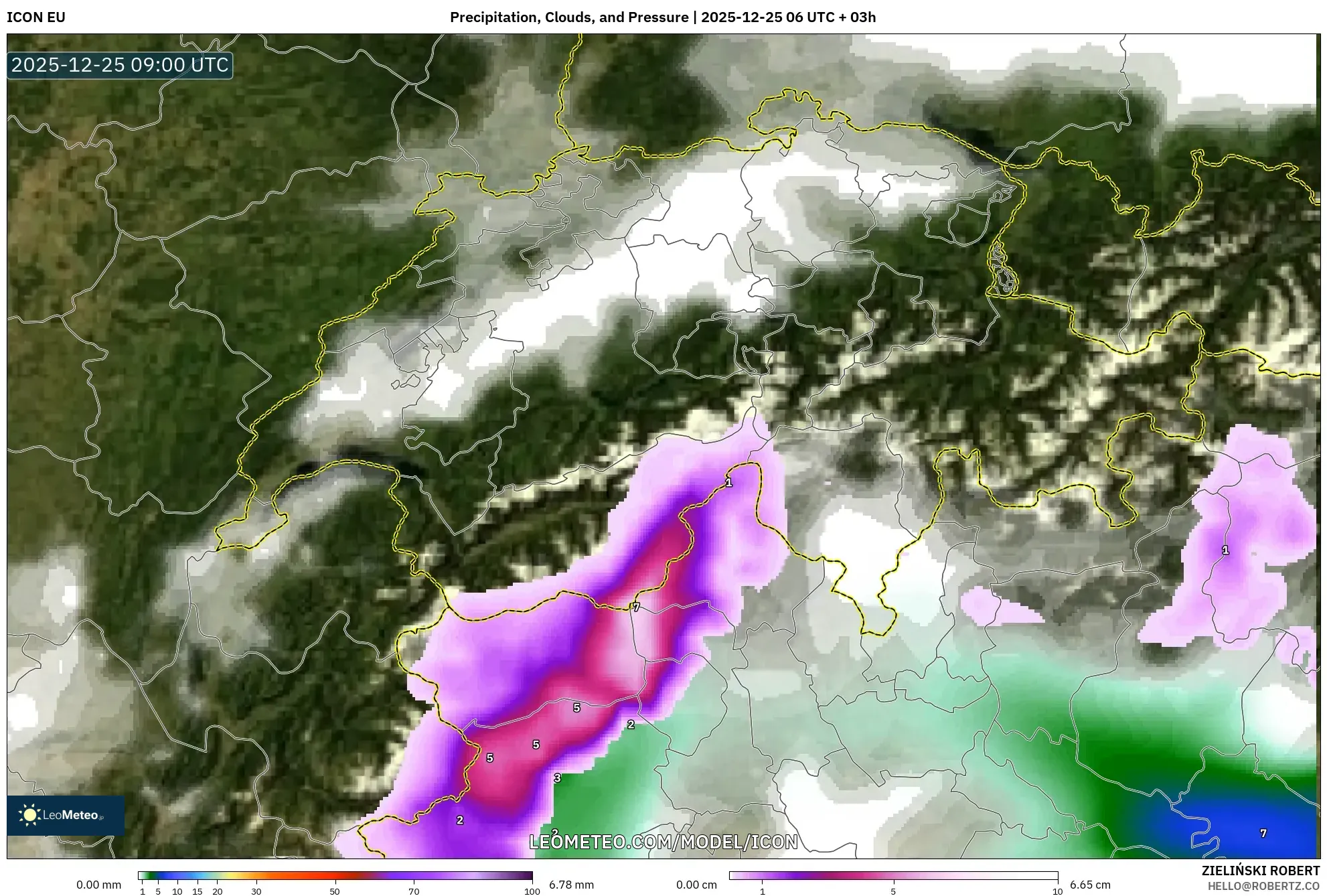 ICON model - Switzerland, Precipitation, Clouds, and Pressure