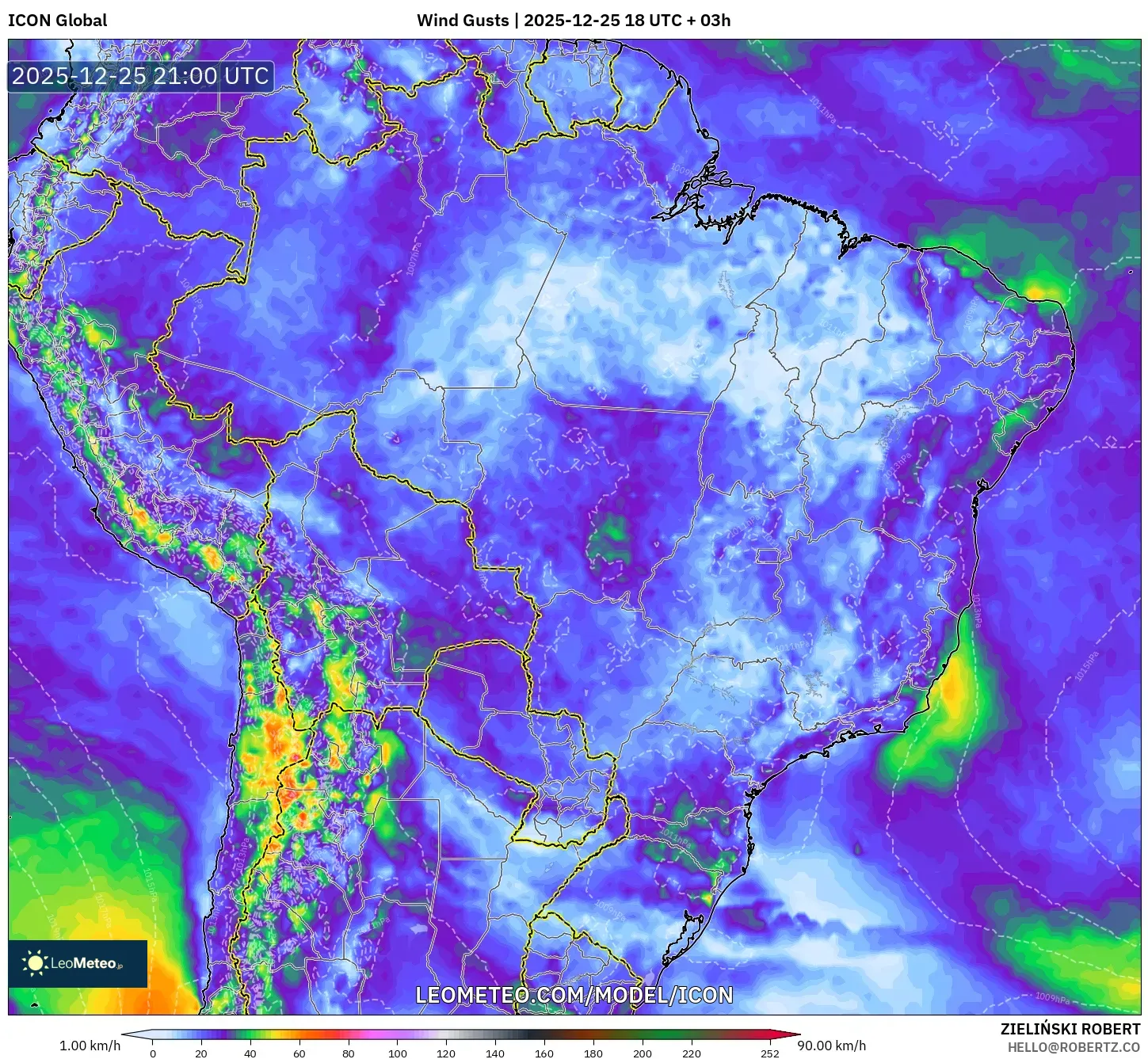 ICON model - Brazil, Wind Gusts