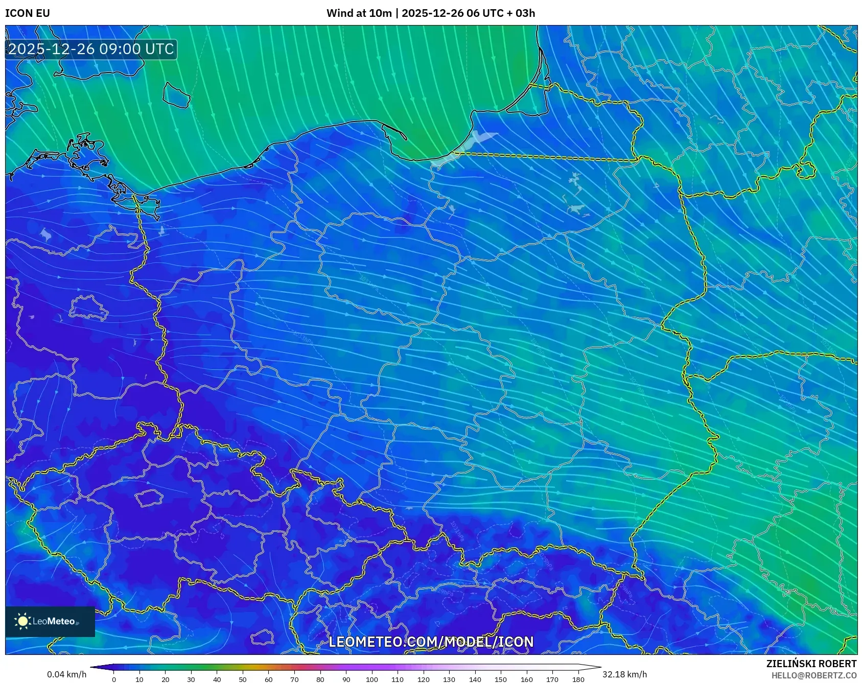 ICON model - Poland, Wind at 10m