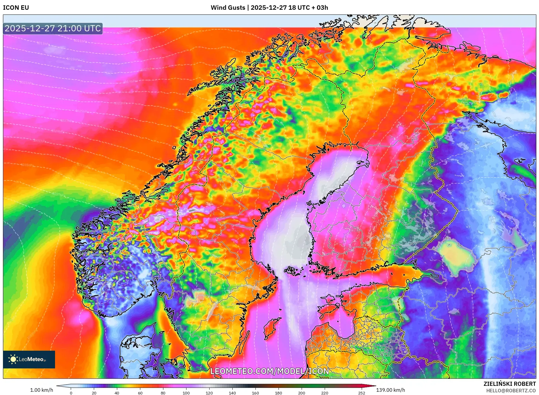 ICON model - Scandinavia, Wind Gusts