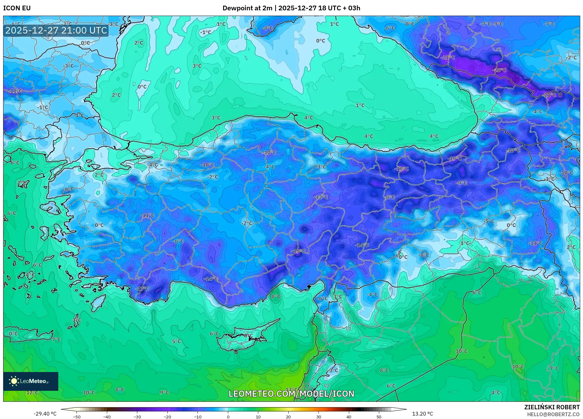 ICON model - Turkey, Dewpoint at 2m