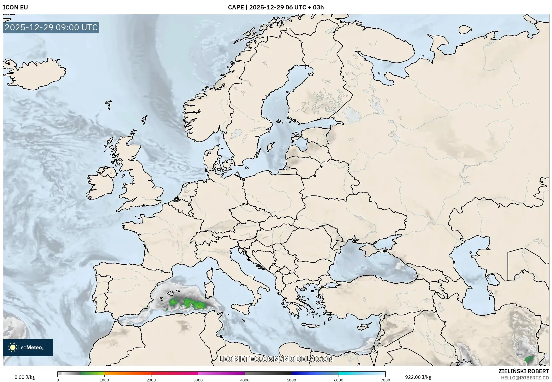 ICON model - Europe, CAPE
