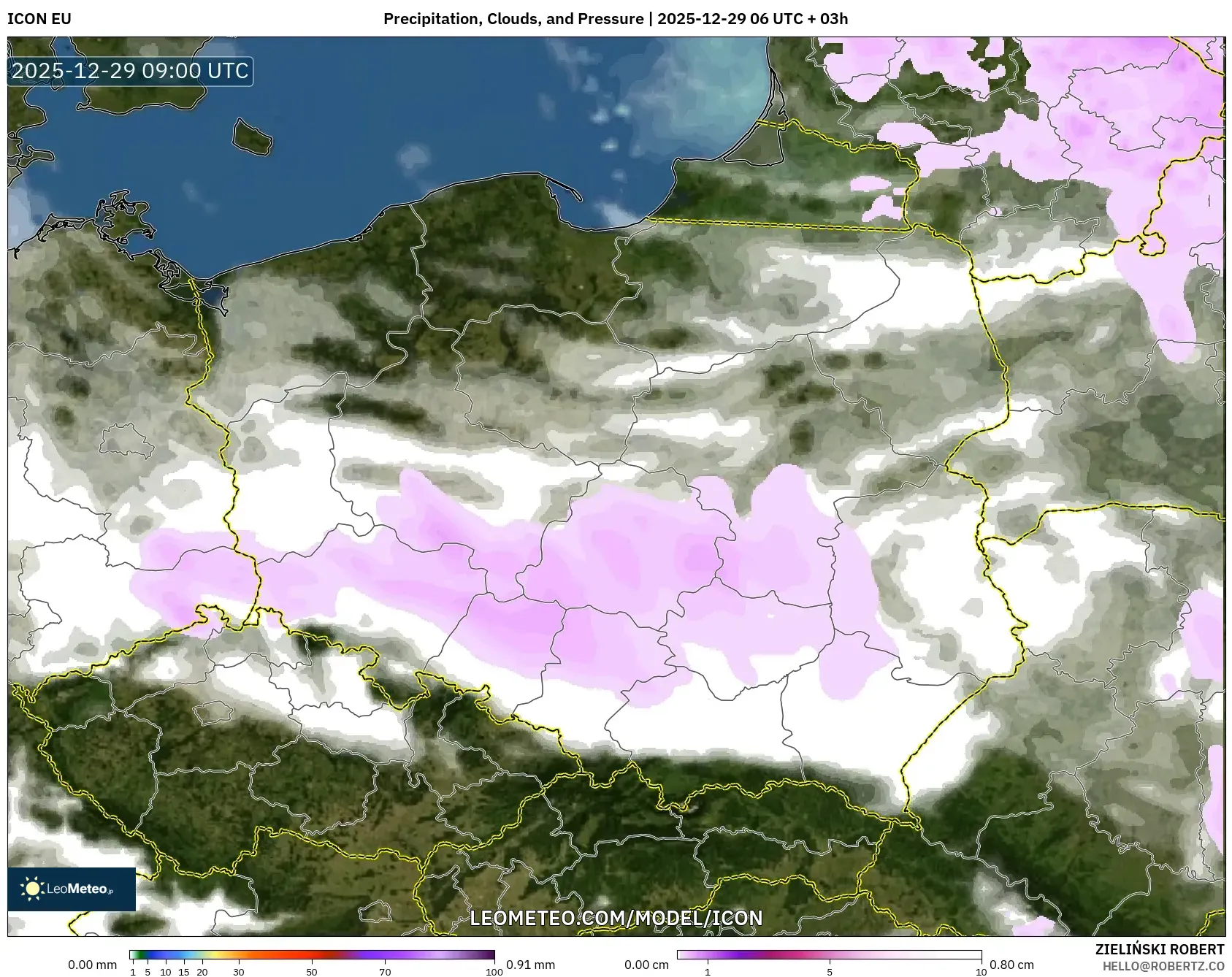 ICON model - Poland, Precipitation, Clouds, and Pressure