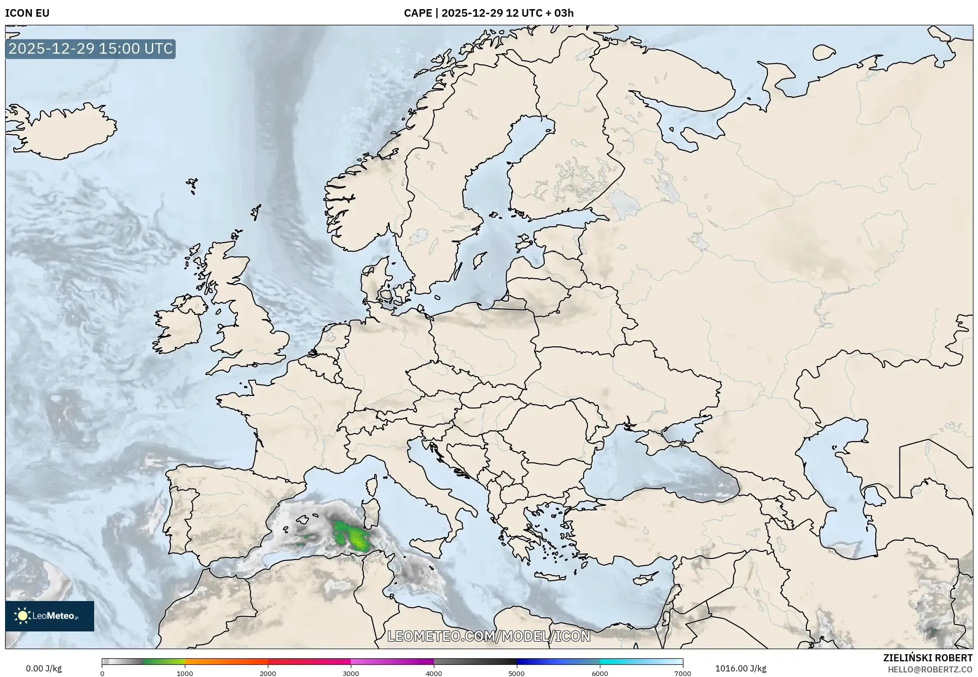 ICON model - Europe, CAPE